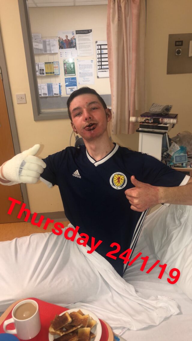 Dean Beggs in hospital after the incident