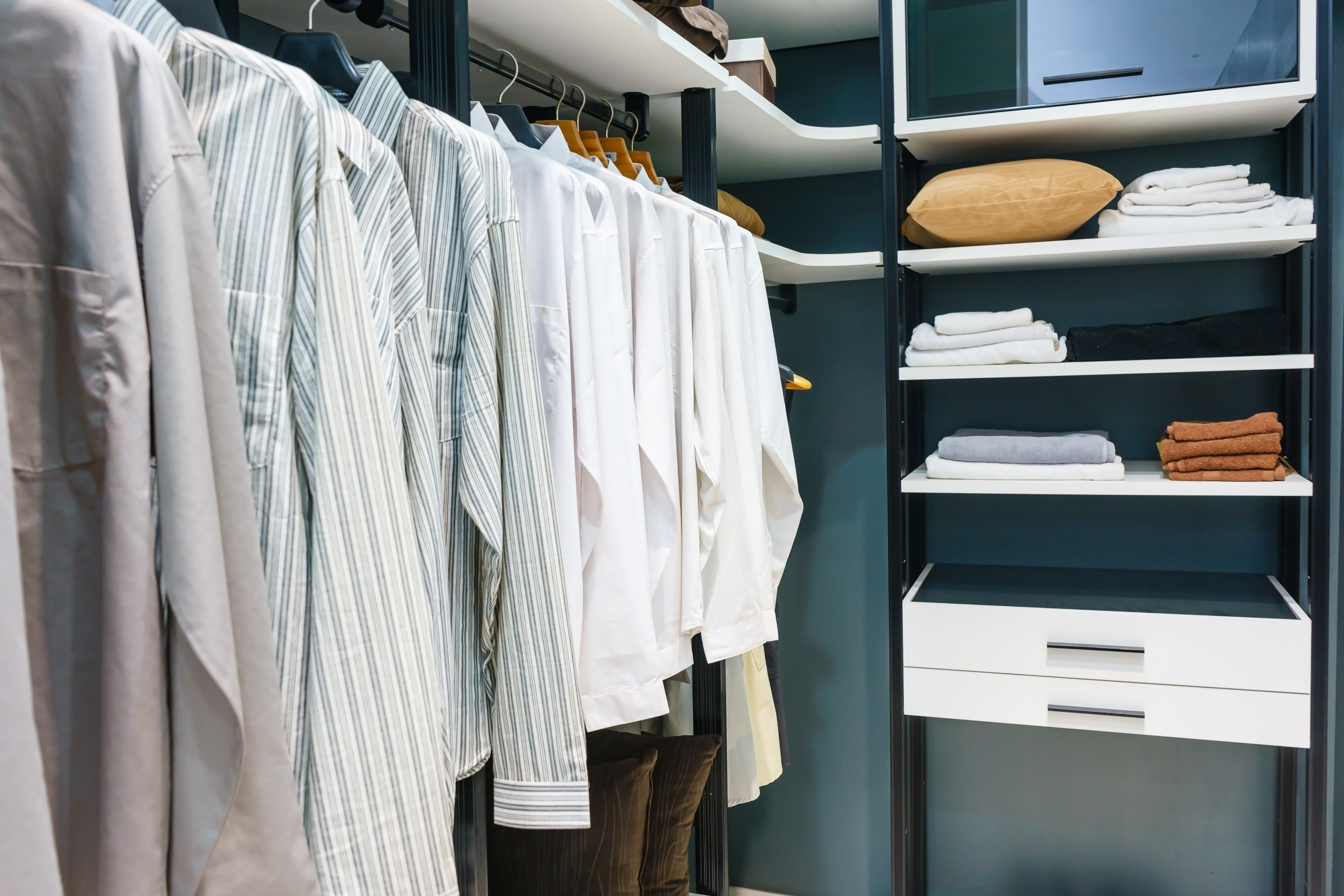 L-shaped closet interior