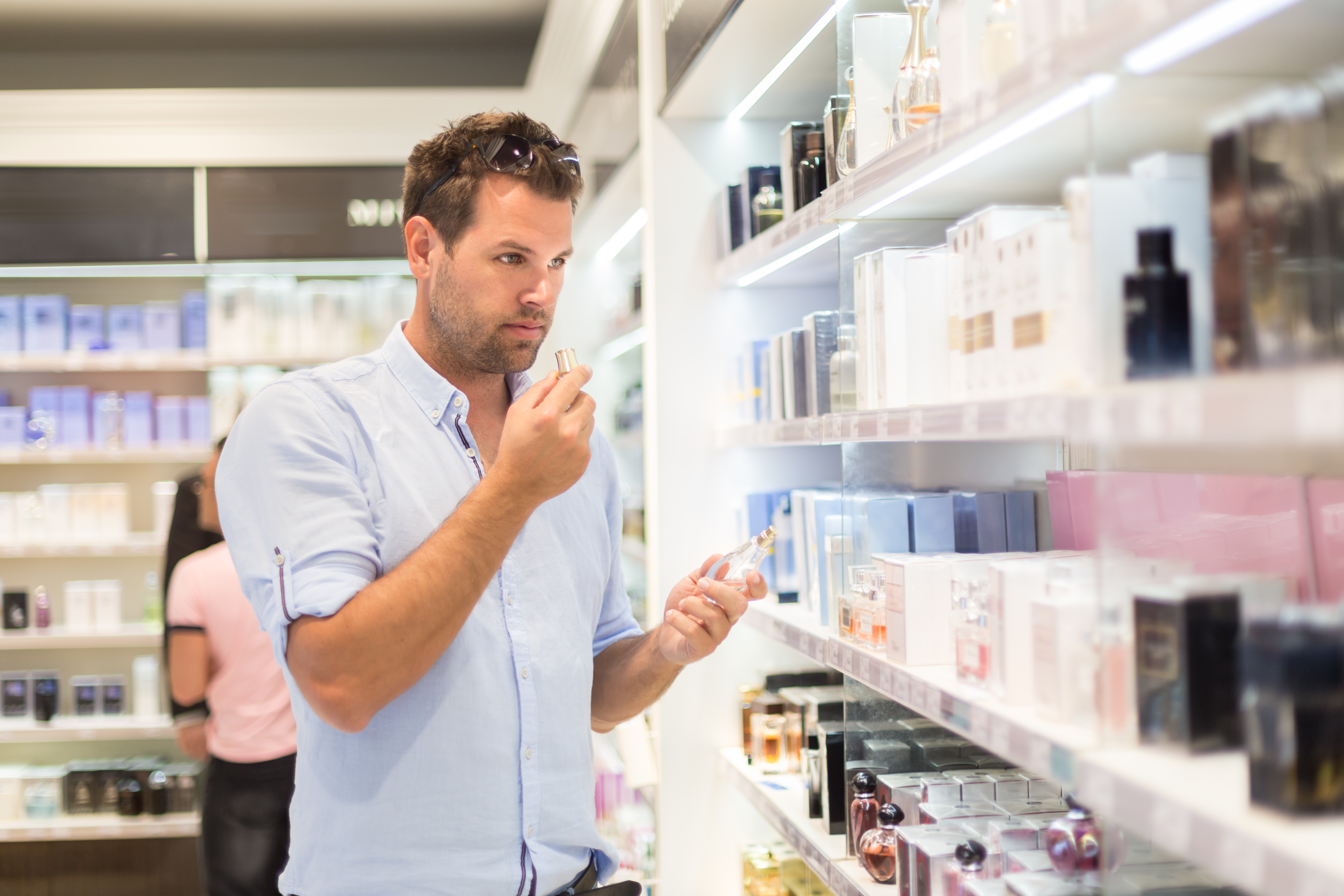 Man buying cosmetics
