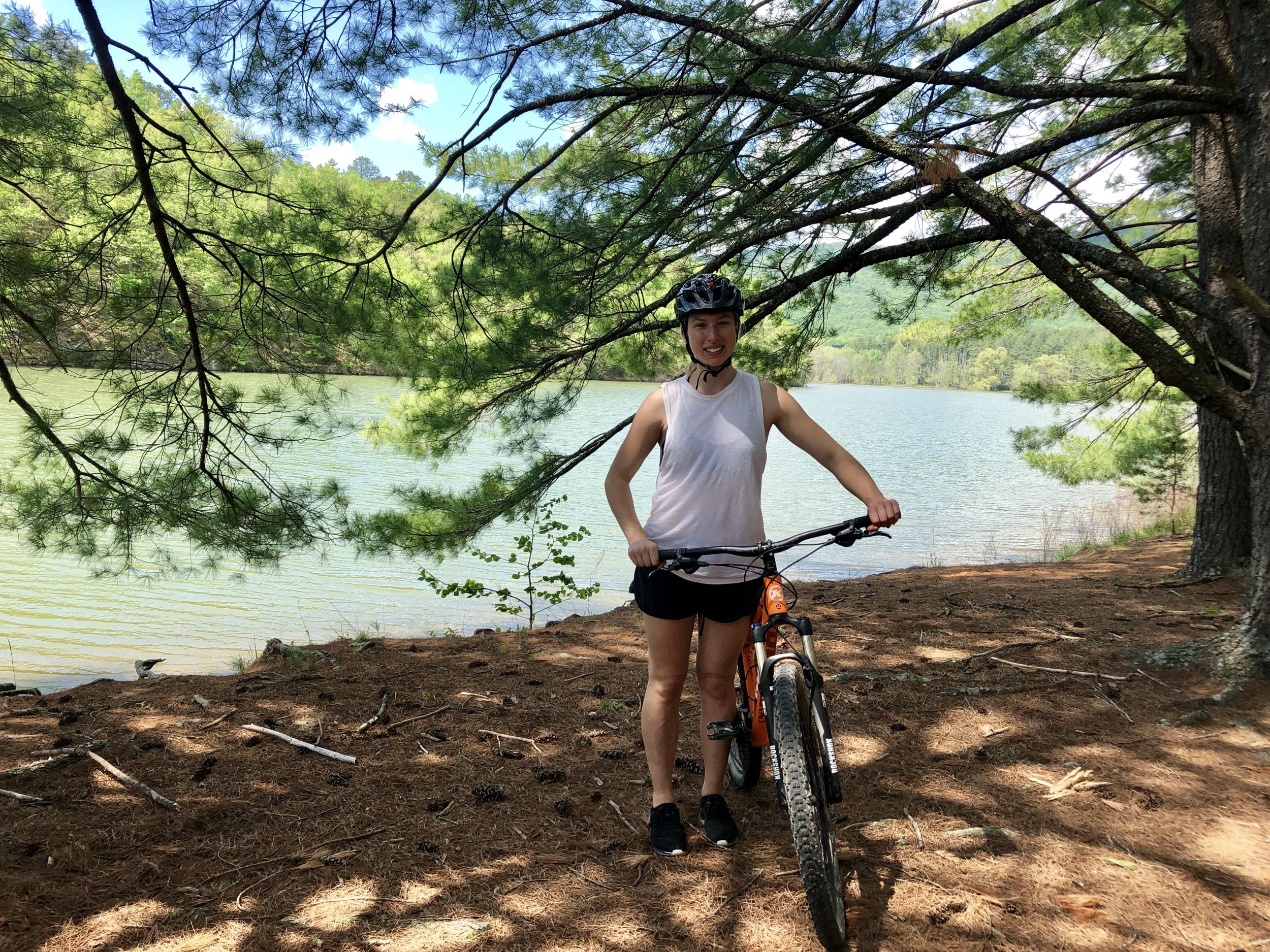 Emilia Harris mountain biking in Carvins Cove, in Virginia’s Blue Ridge (Emilia Harris/PA)