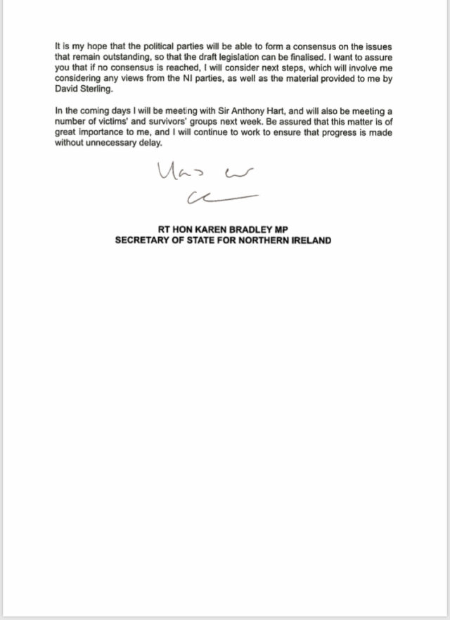 Karen Bradley's letter to victims' groups