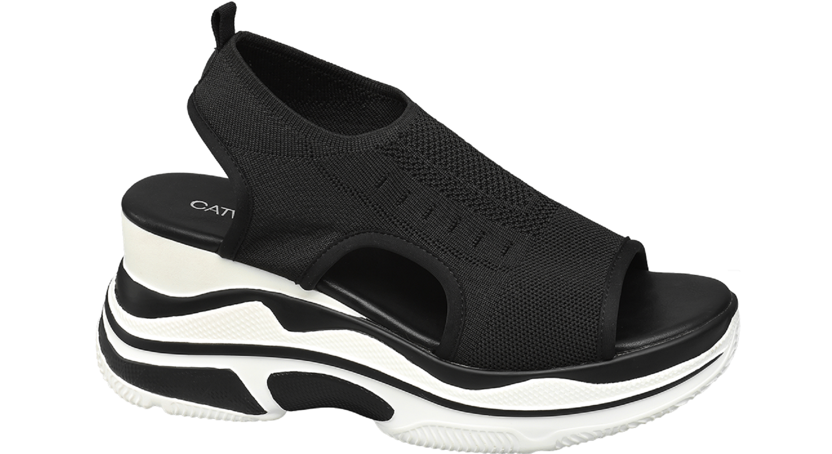 Deichmann Black Platform Knitted Sporty Sandals