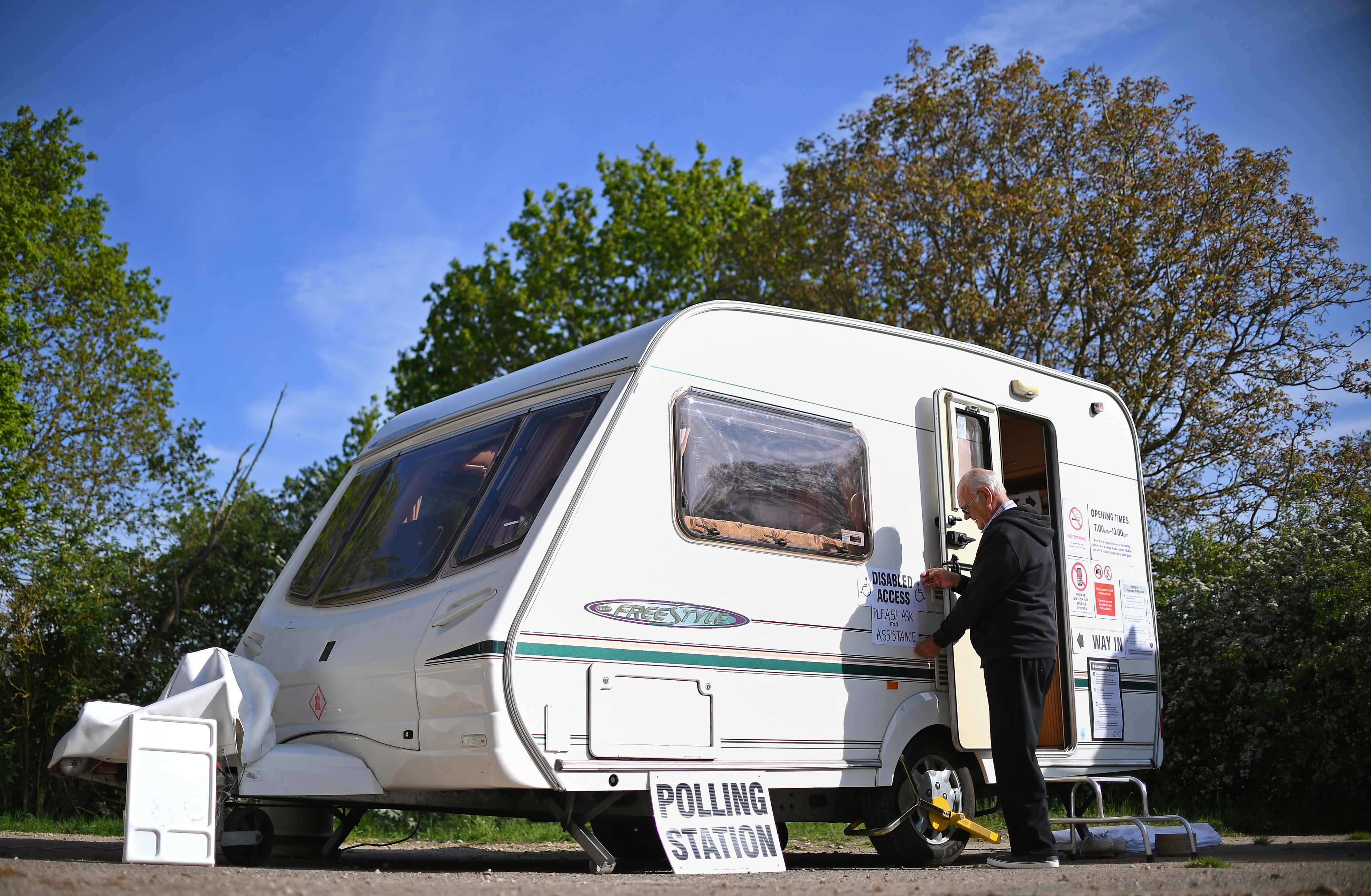 Caravan being used as a polling station for the European elections