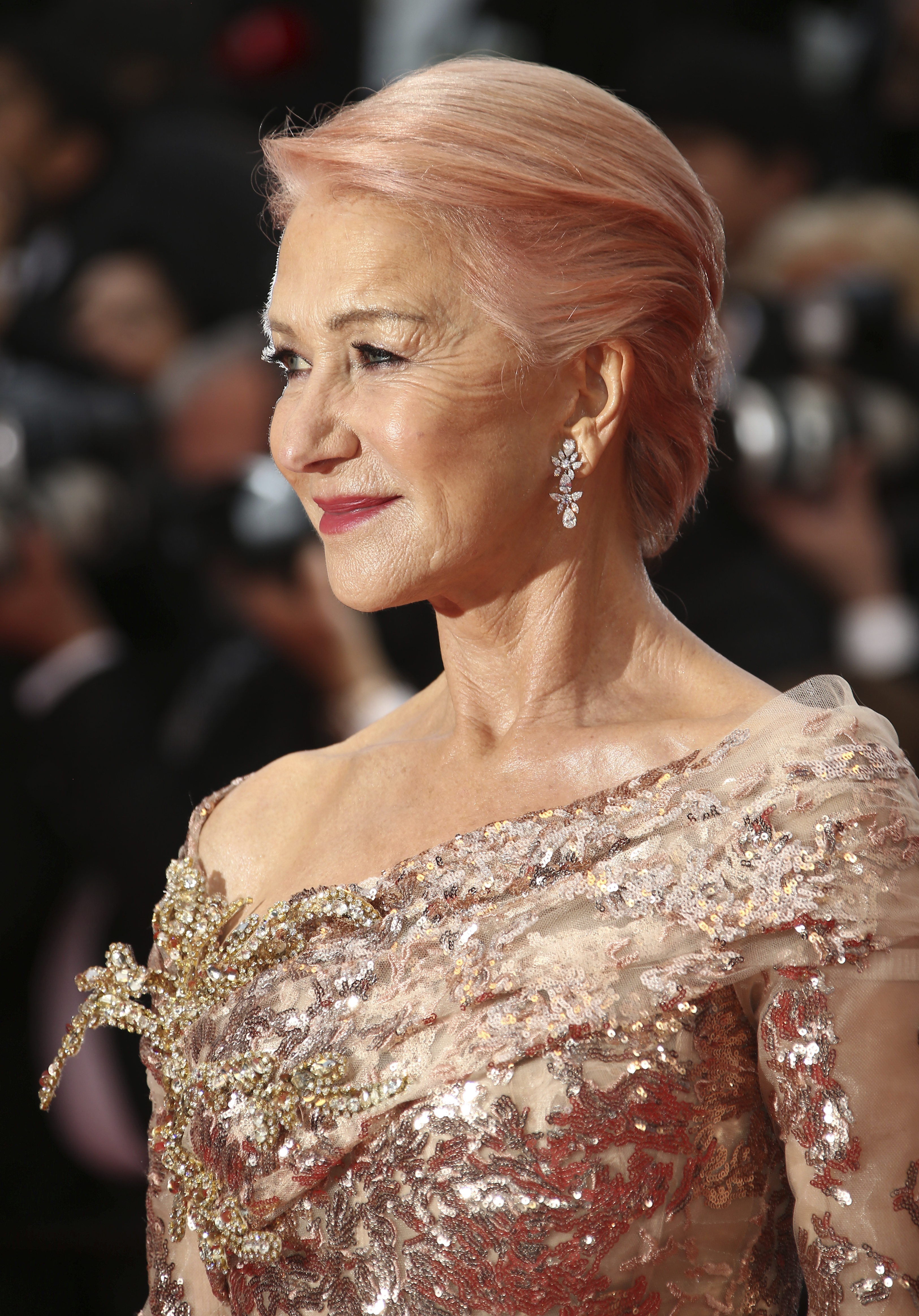 Actress Helen Mirren poses for photographers upon arrival at the premiere of the film 'The Best Years of a Life' at the 72nd international film festival, Cannes