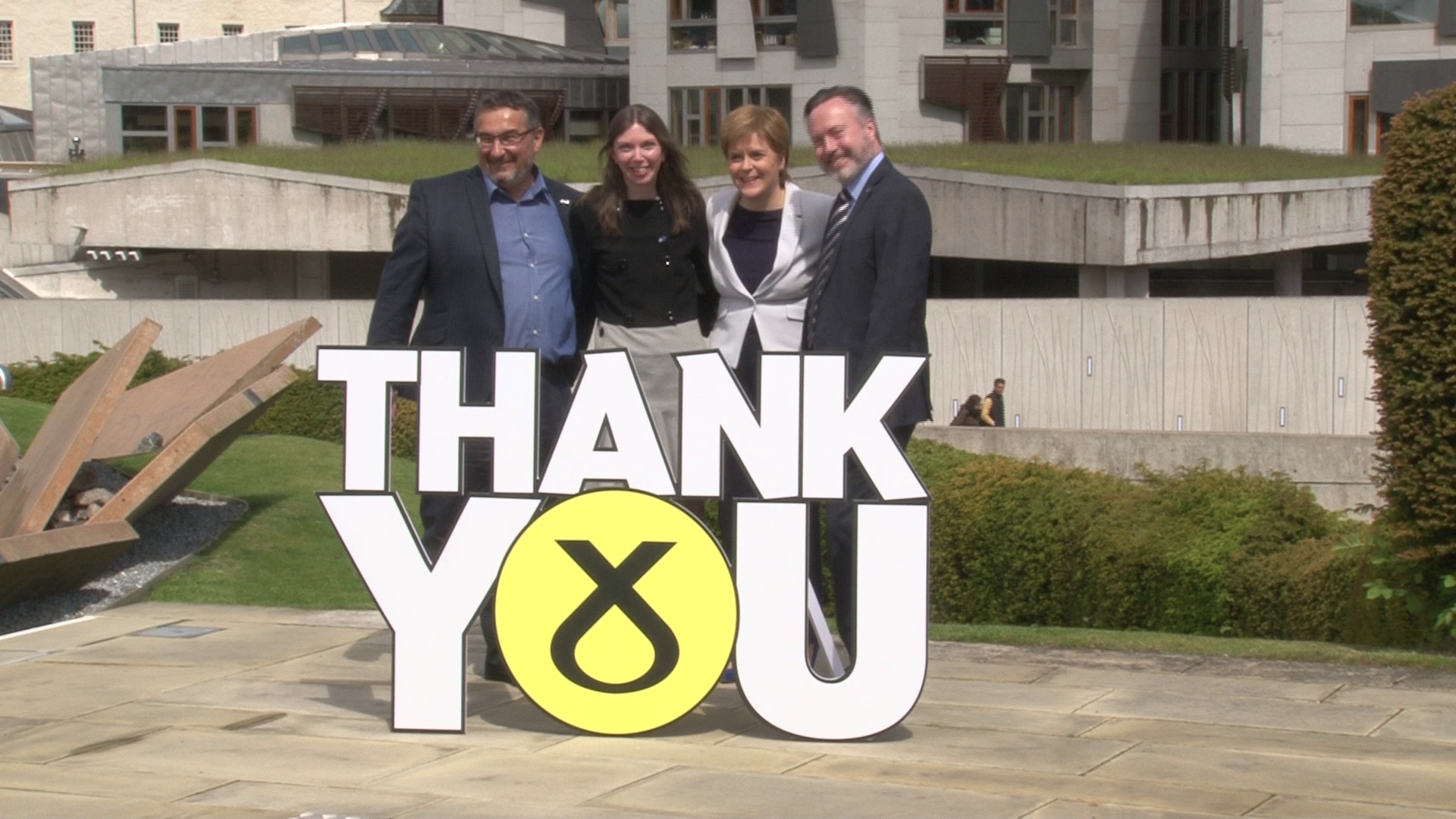 First Minister Nicola Sturgeon with the SNP's three MEPs in front of the Scottish Parliament in Edinburgh (Tom Eden/PA)