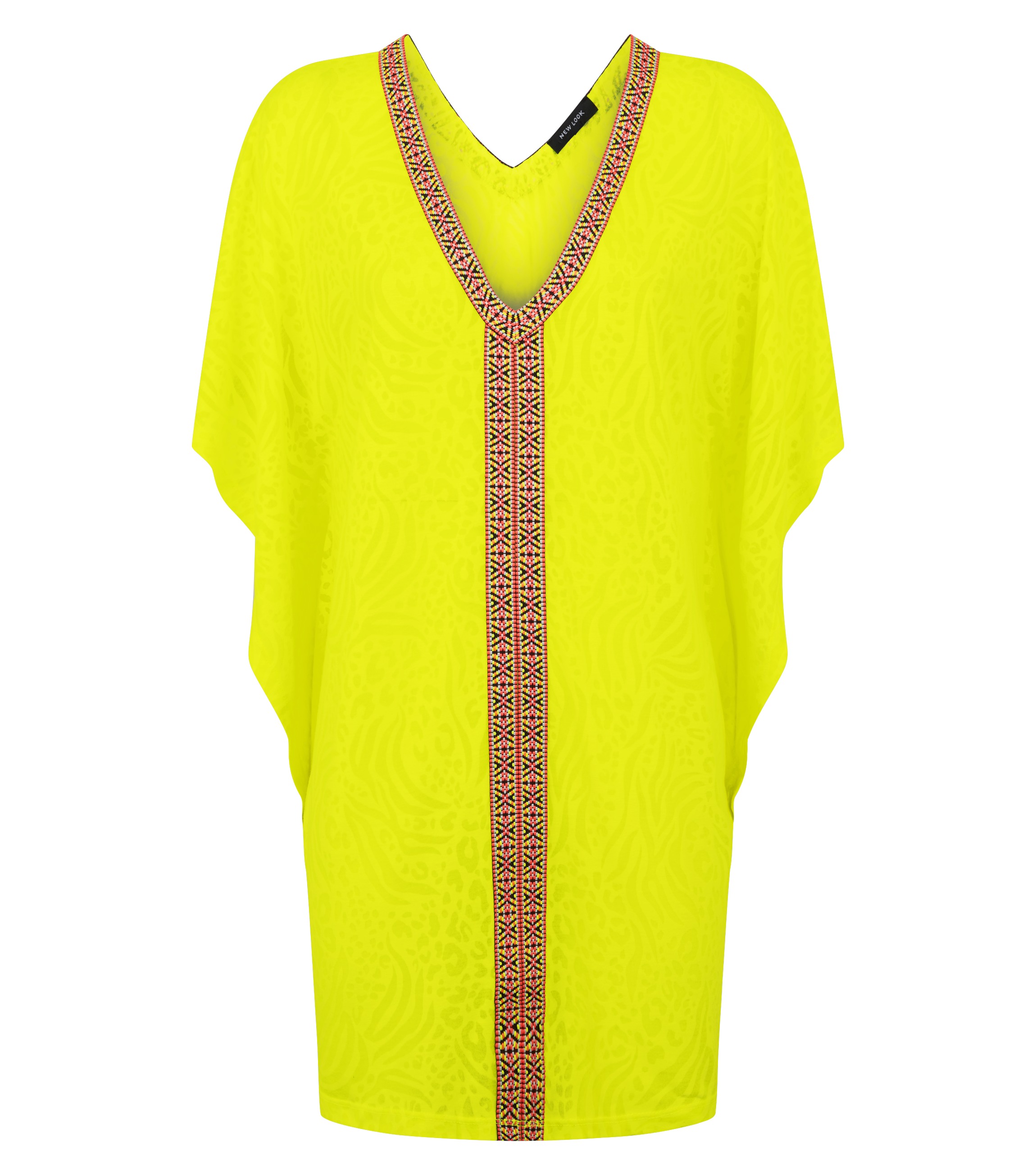 New Look Yellow Neon Leopard Burnout Tape Trim Kaftan