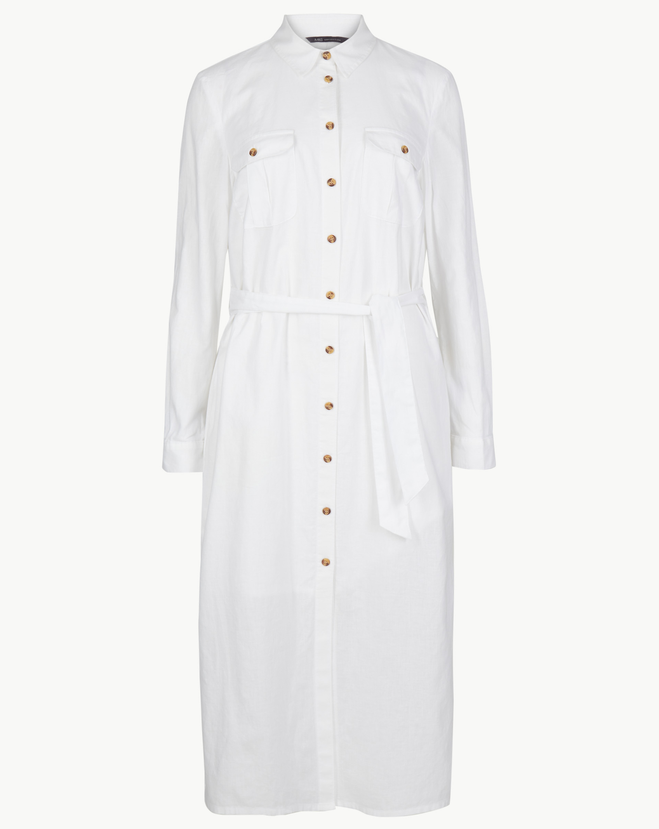 Marks and Spencer Linen Blend Patch Pocket Midi Shirt Dress