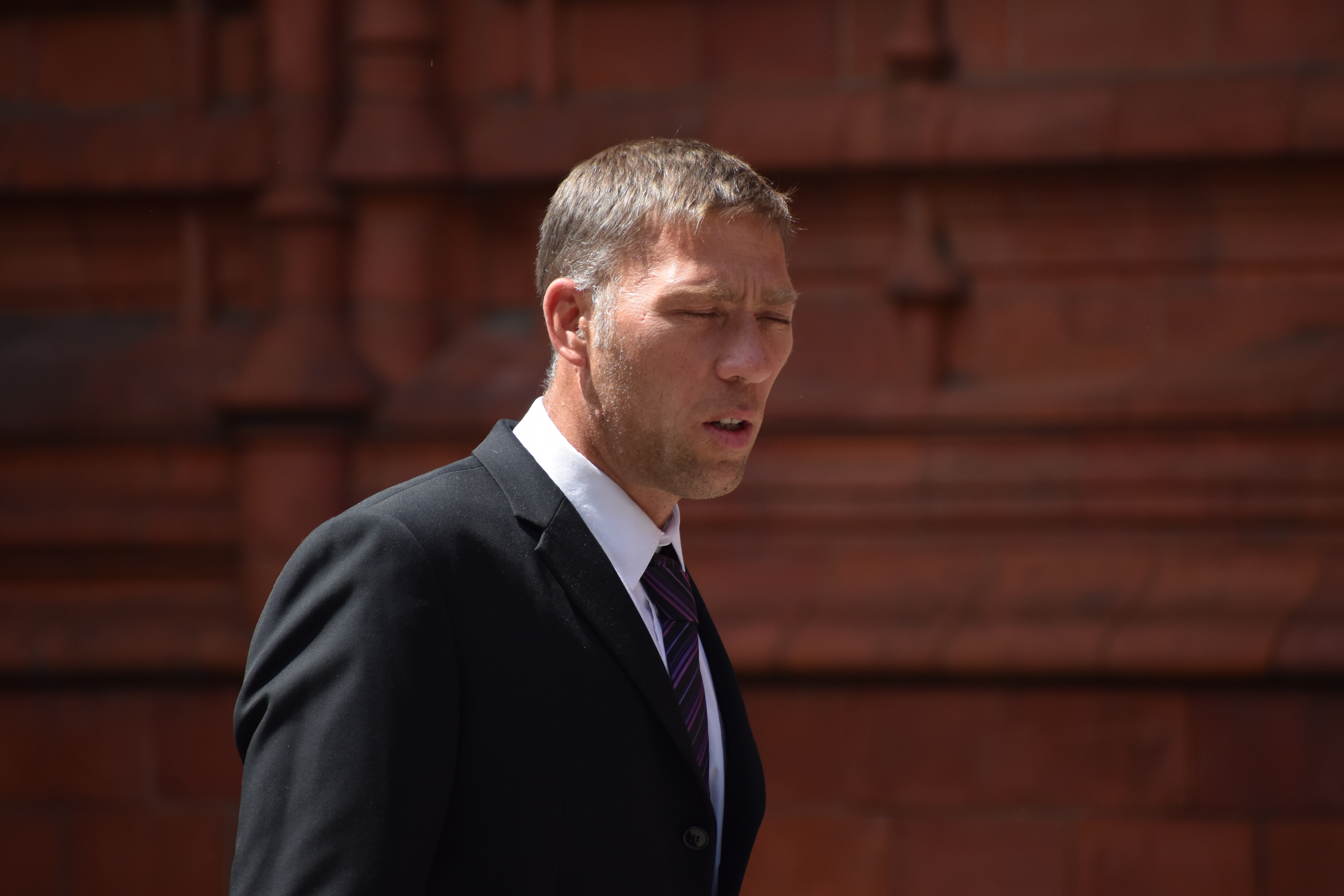 Nathan Parry entering court in Birmingham, where he is on trial, having denied causing suffering to fox cubs in 2016 (Matthew Cooper/PA)