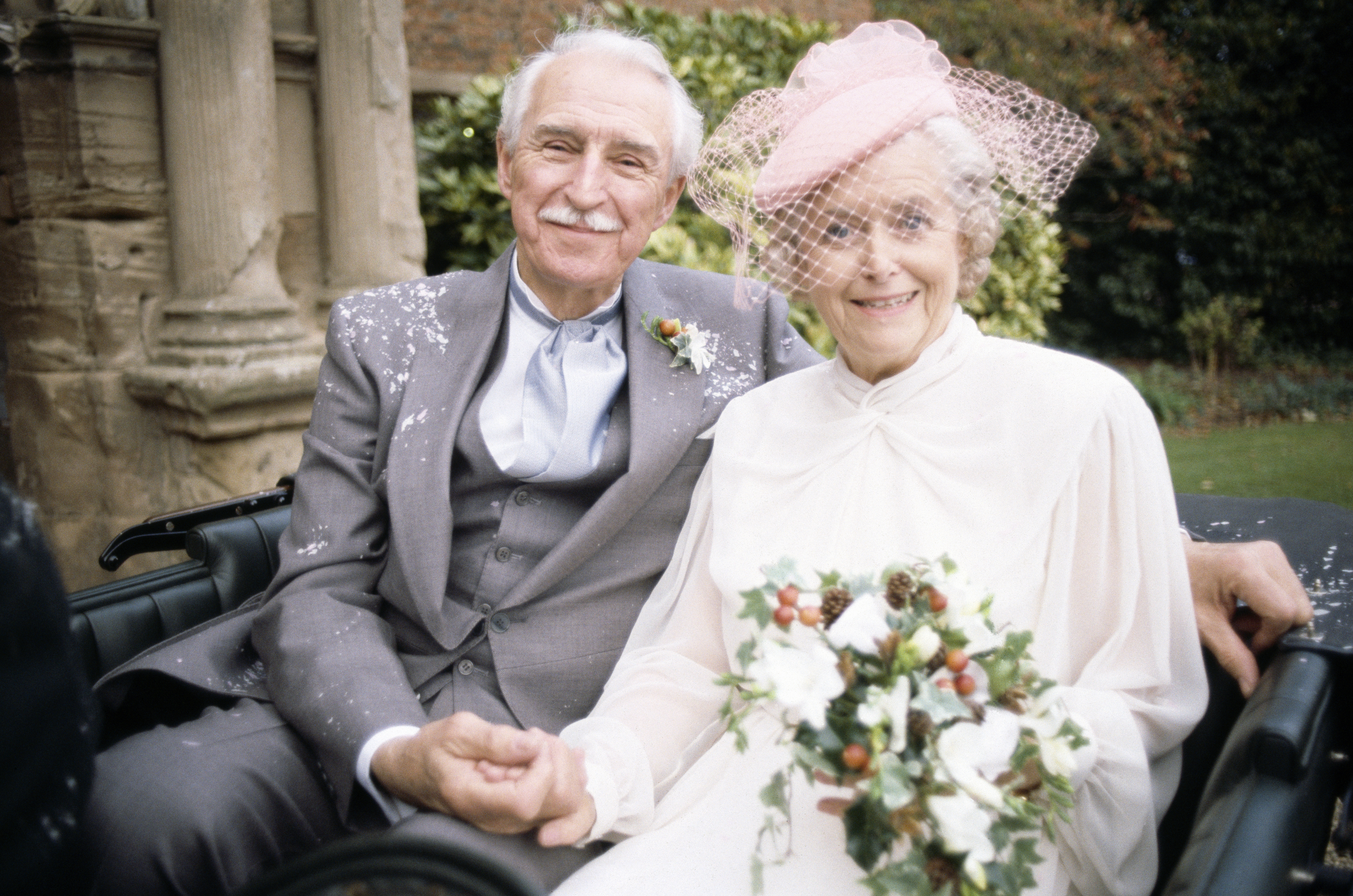 Arnold Peters as Jack and June Spencer as Peggy getting married on the 40th anniversary edition of The Archers in 1991