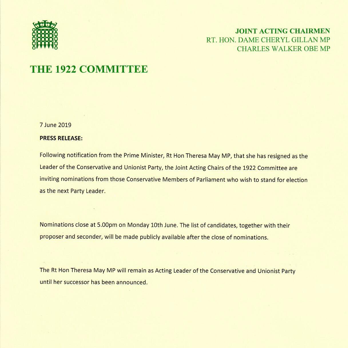 1922 Committee press release