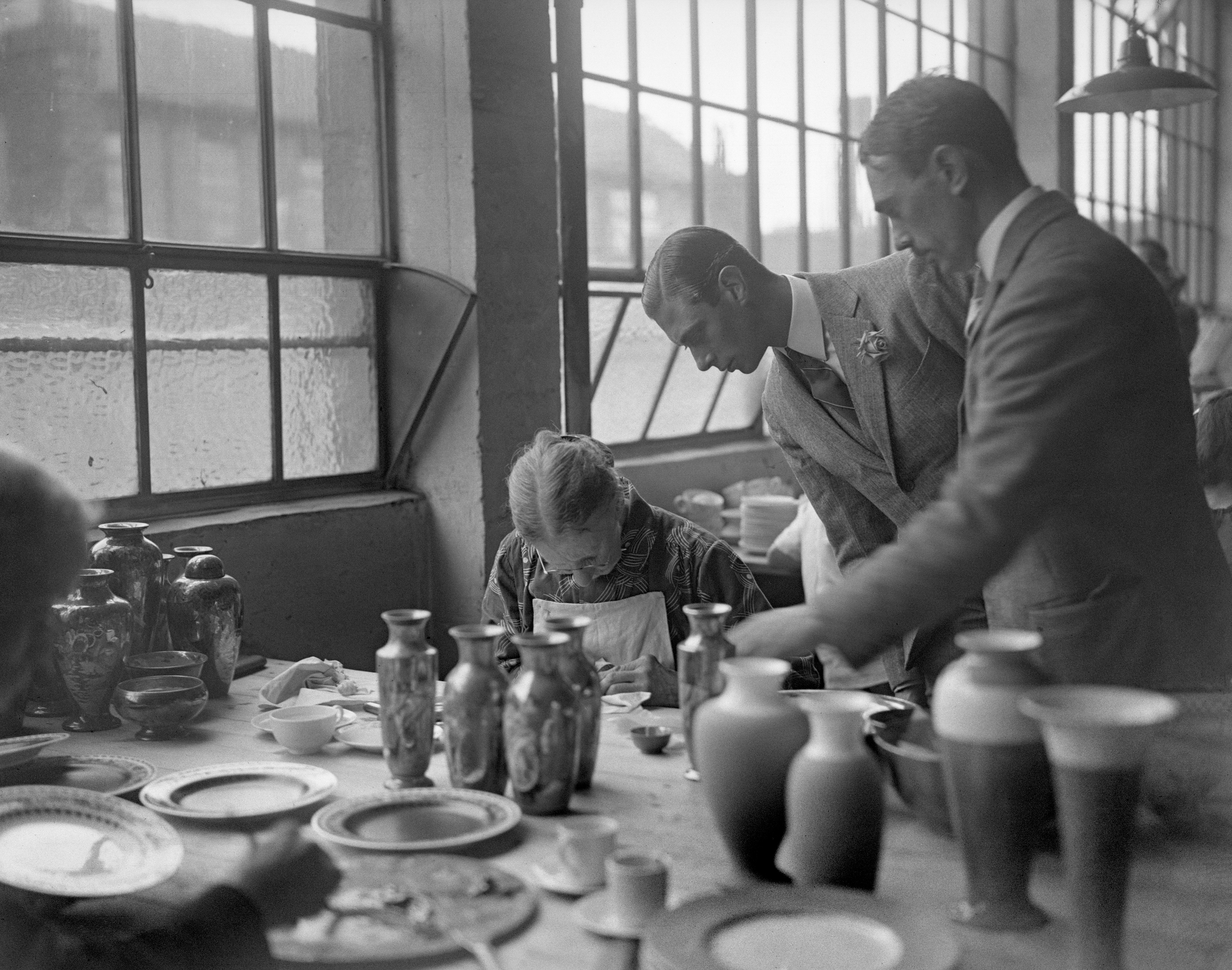 The Duke of York inspecting pottery