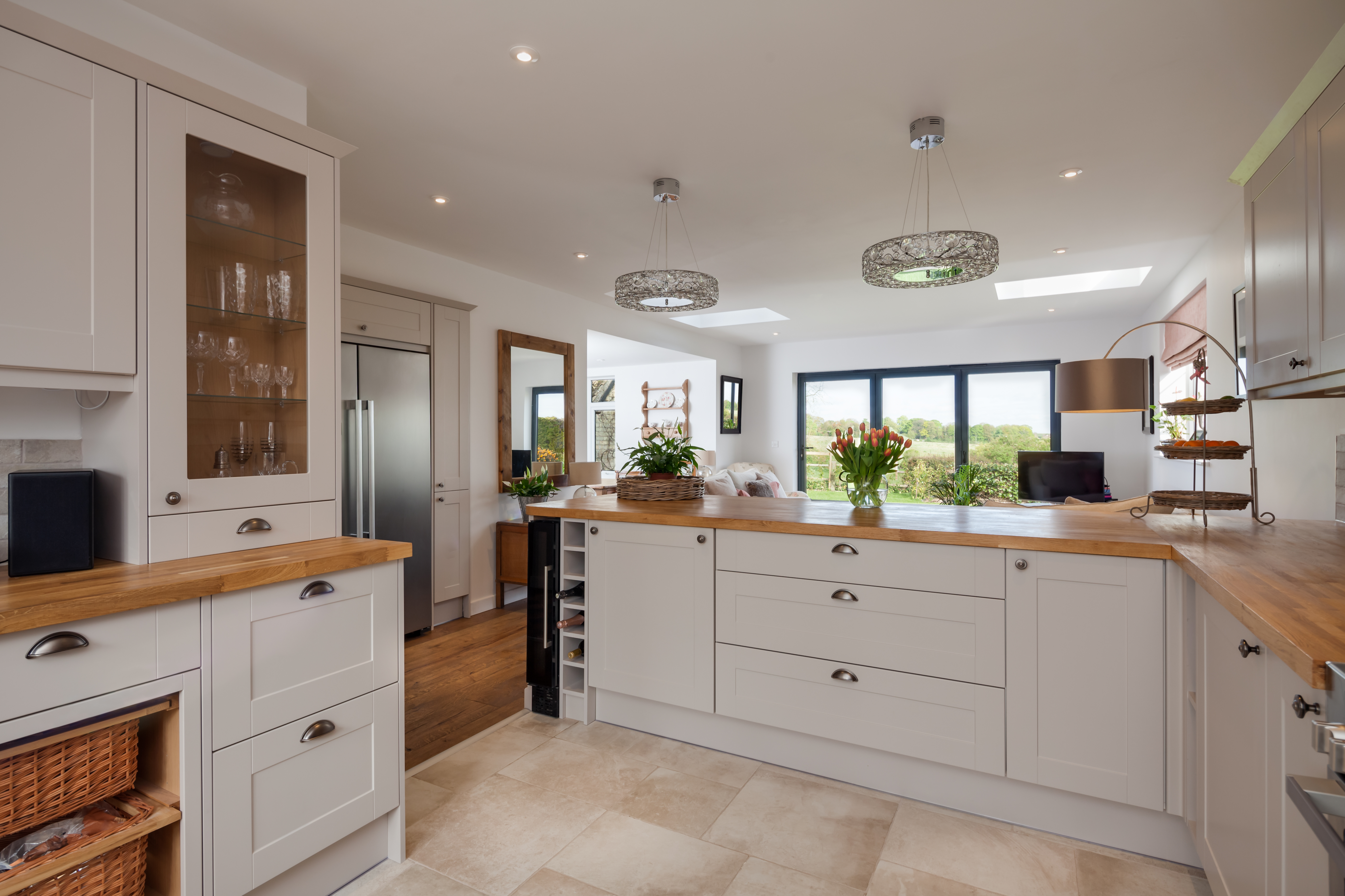 Open plan room with big windows
