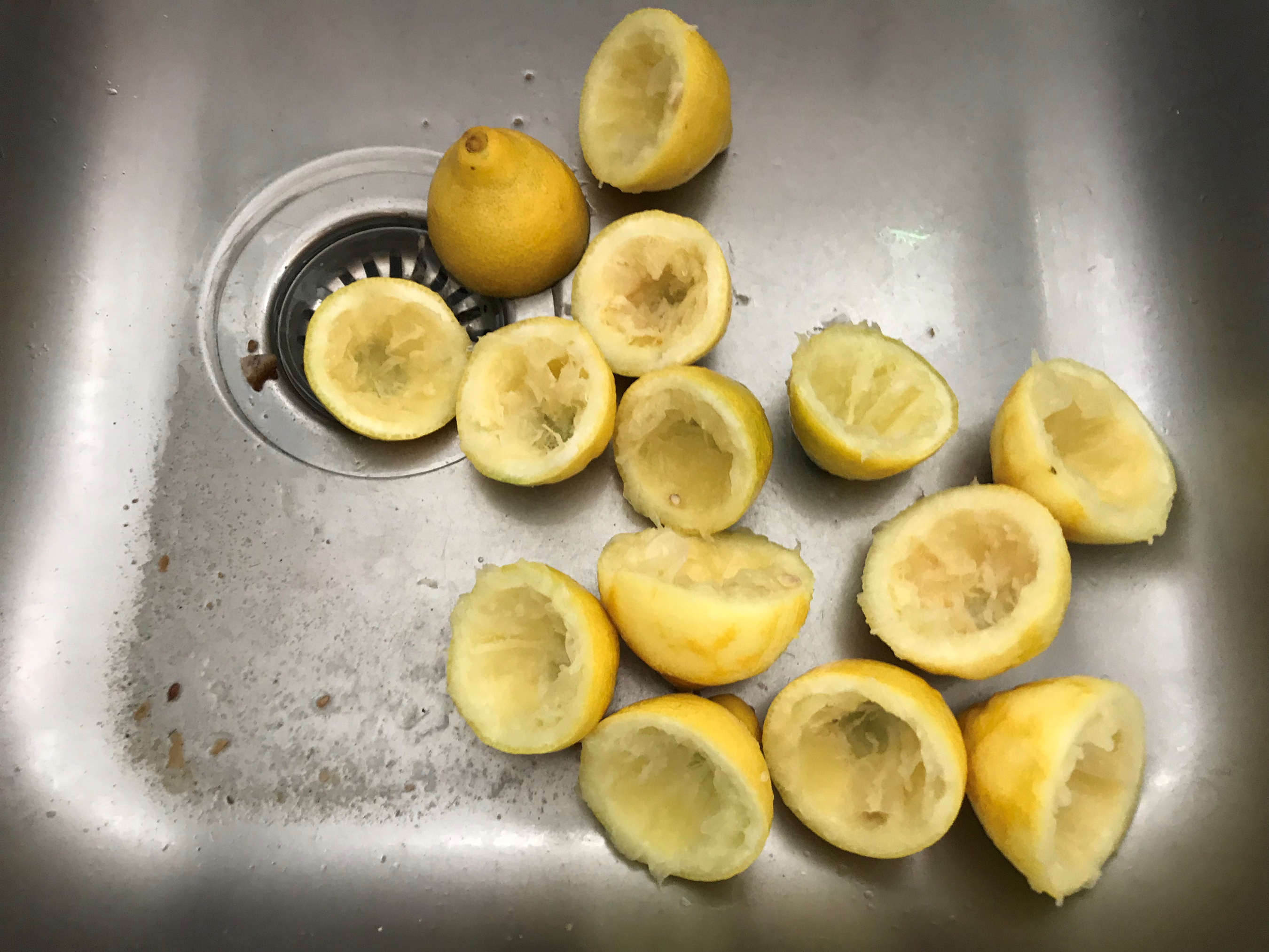 Squeezed lemons in a sink (Ella Walker/PA)