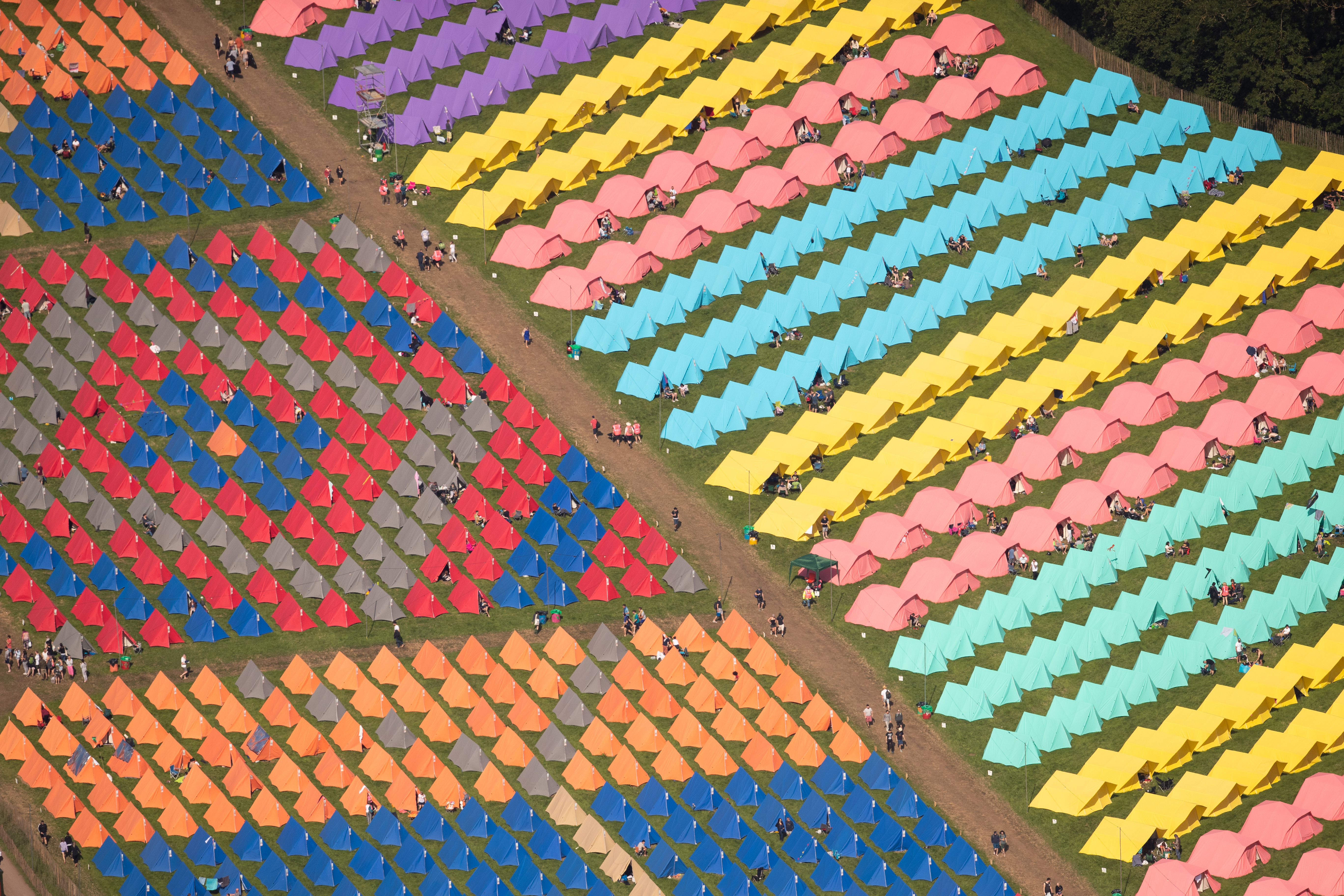 An aerial view of tents at the camping site on the second day of the Glastonbury Festival at Worthy Farm in Somerset