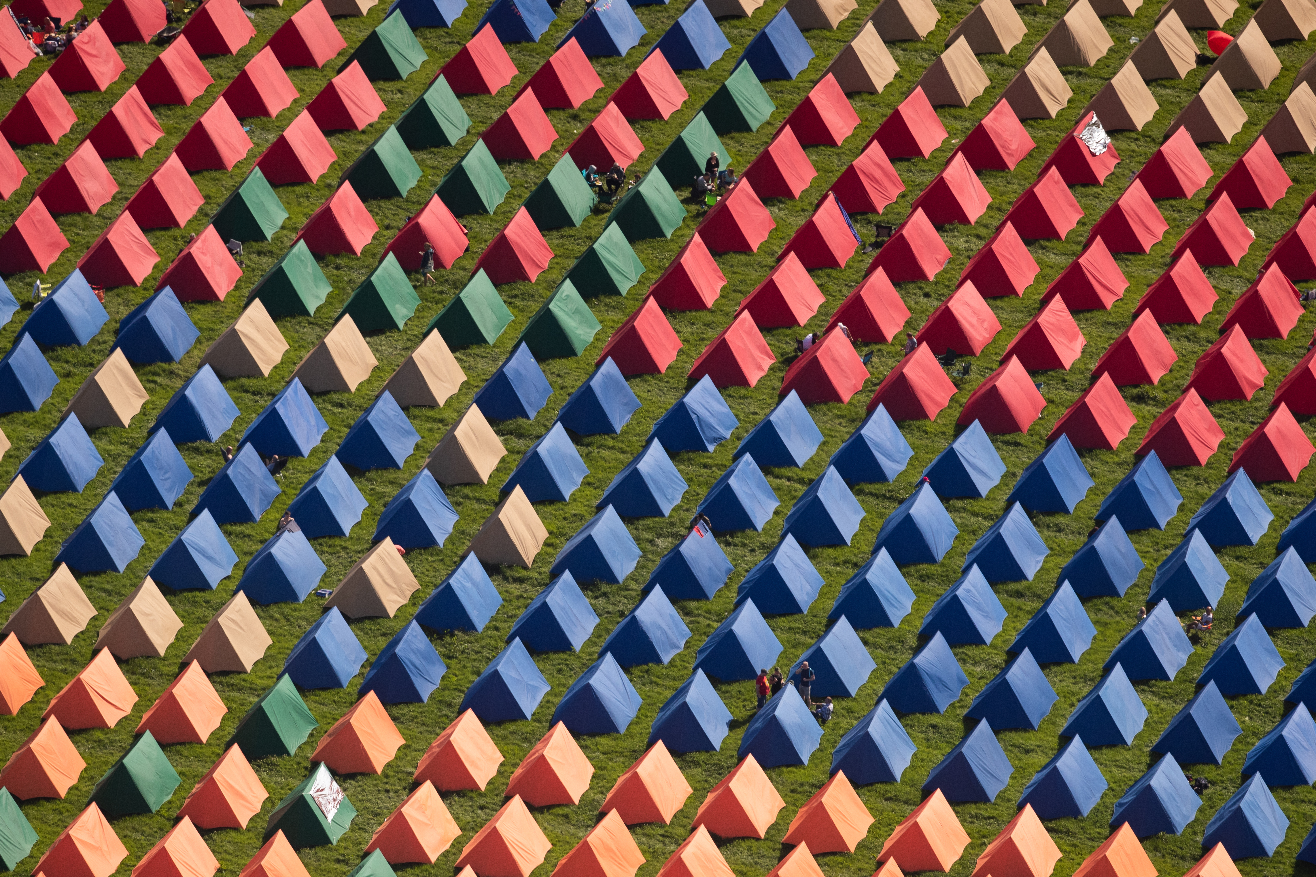 An aerial view of tents at the camping site on the second day of the Glastonbury Festival at Worthy Farm in Somerset