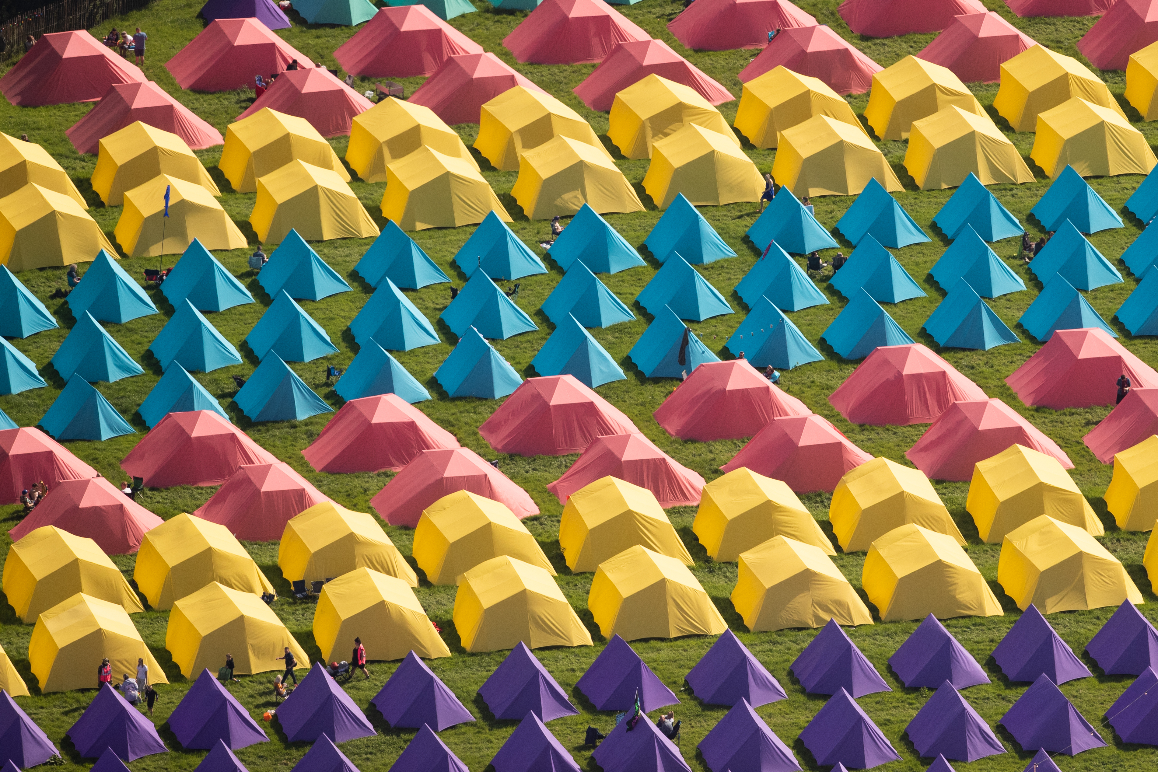 An aerial view of tents at the camping site on the second day of the Glastonbury Festival at Worthy Farm in Somerset