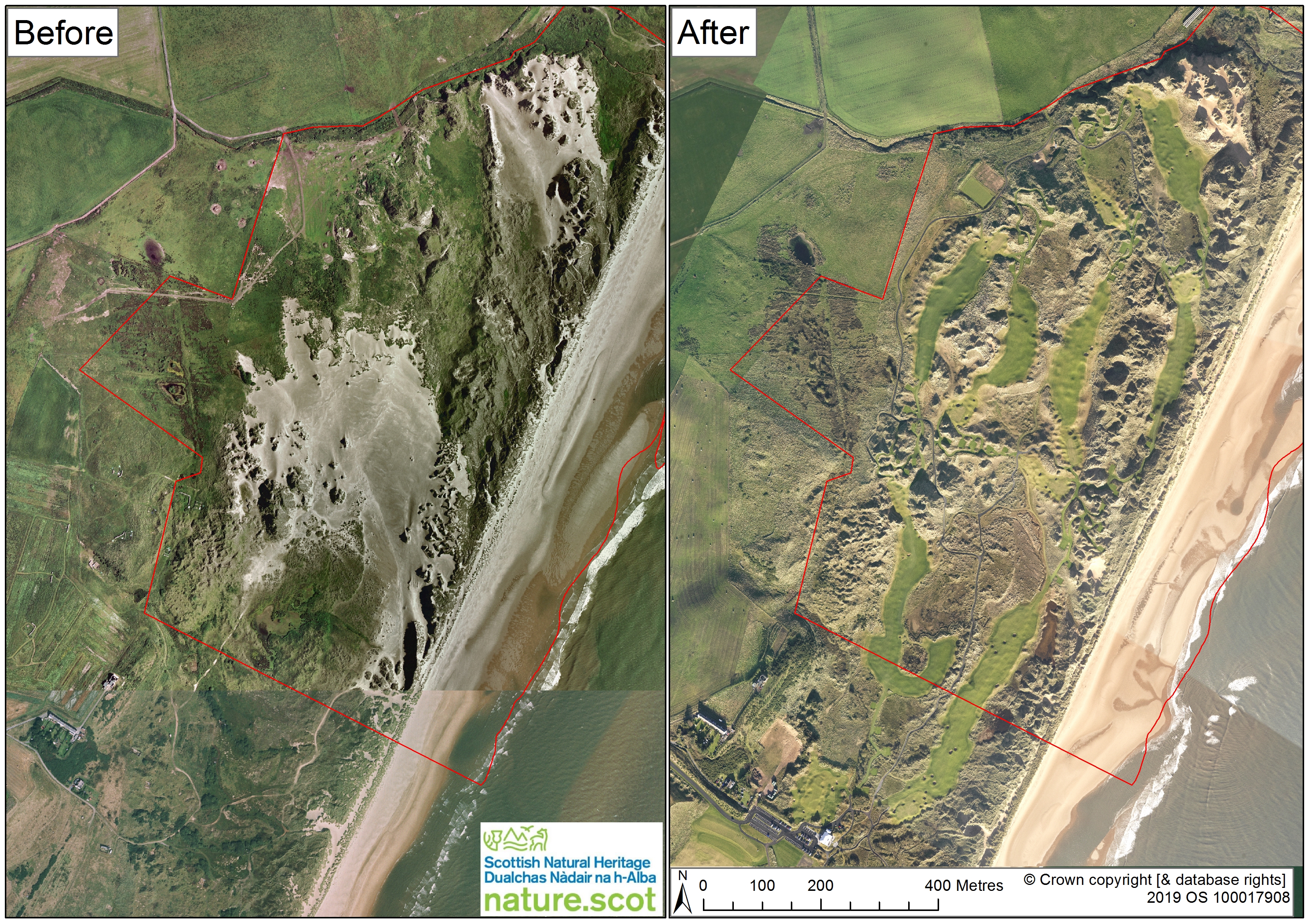 Foveran Links before and after aerial view