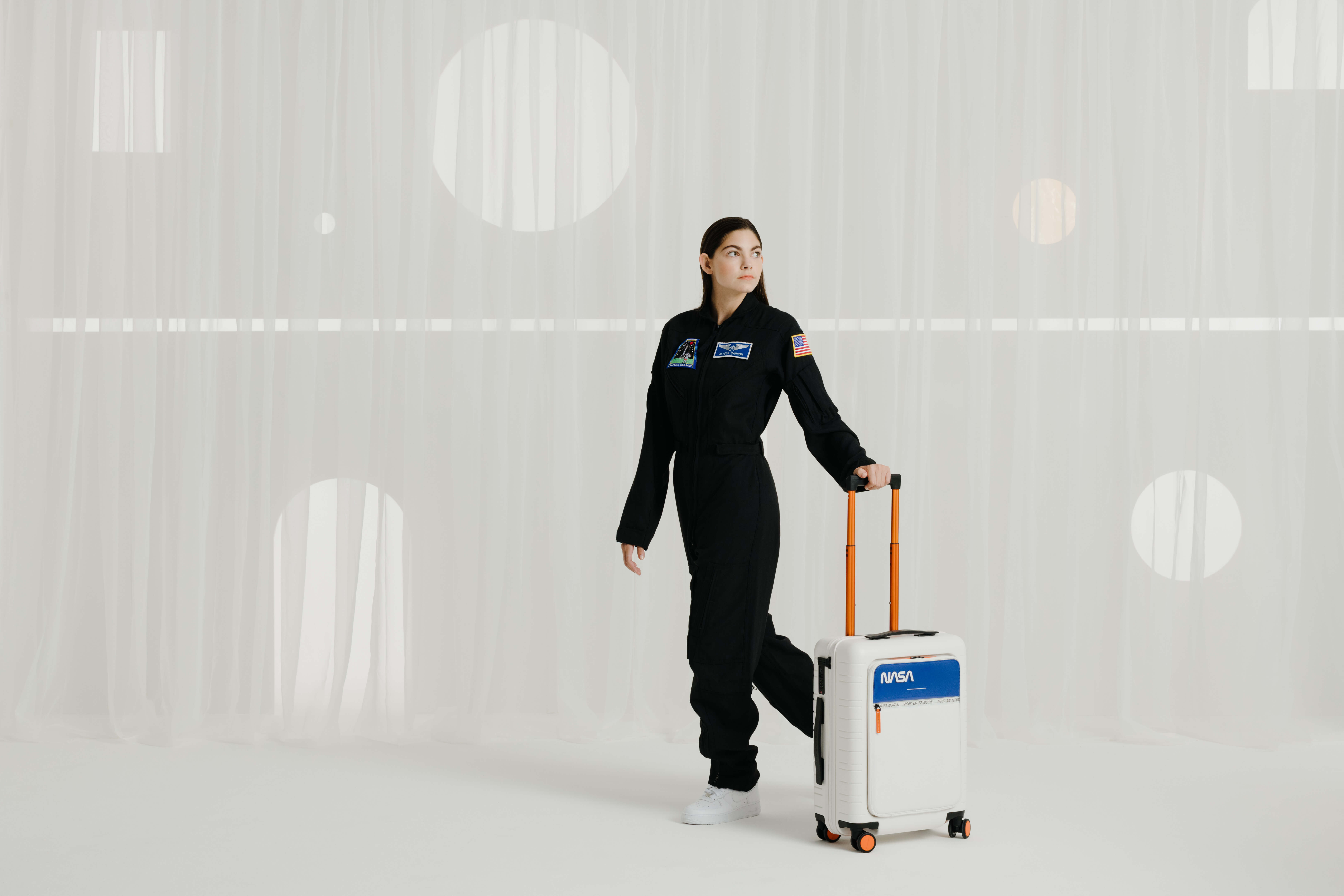 Alyssa Carson with prototype space luggage