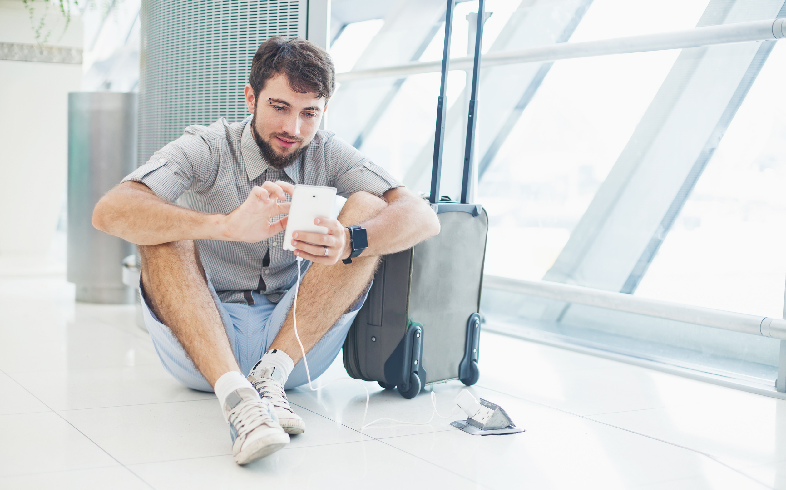 Phone charging at an airport