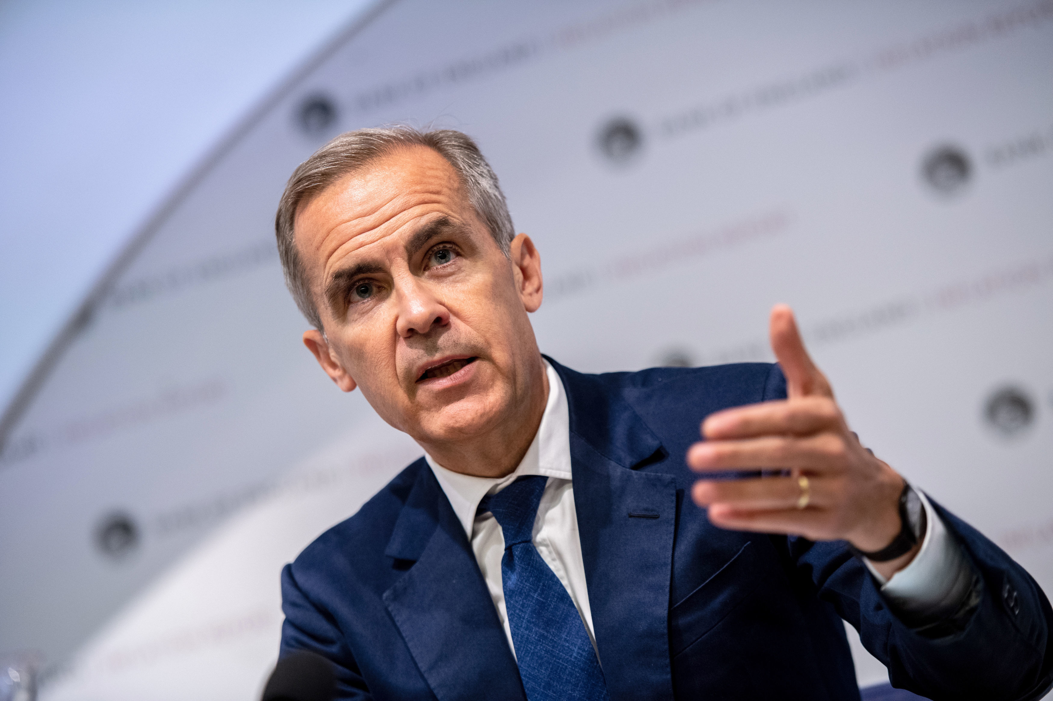Governor of the Bank of England, Mark Carney, speaking at the Bank of England interest rate decision and inflation report press conference at the Bank of England in London. (Chris J Ratcliffe/PA)