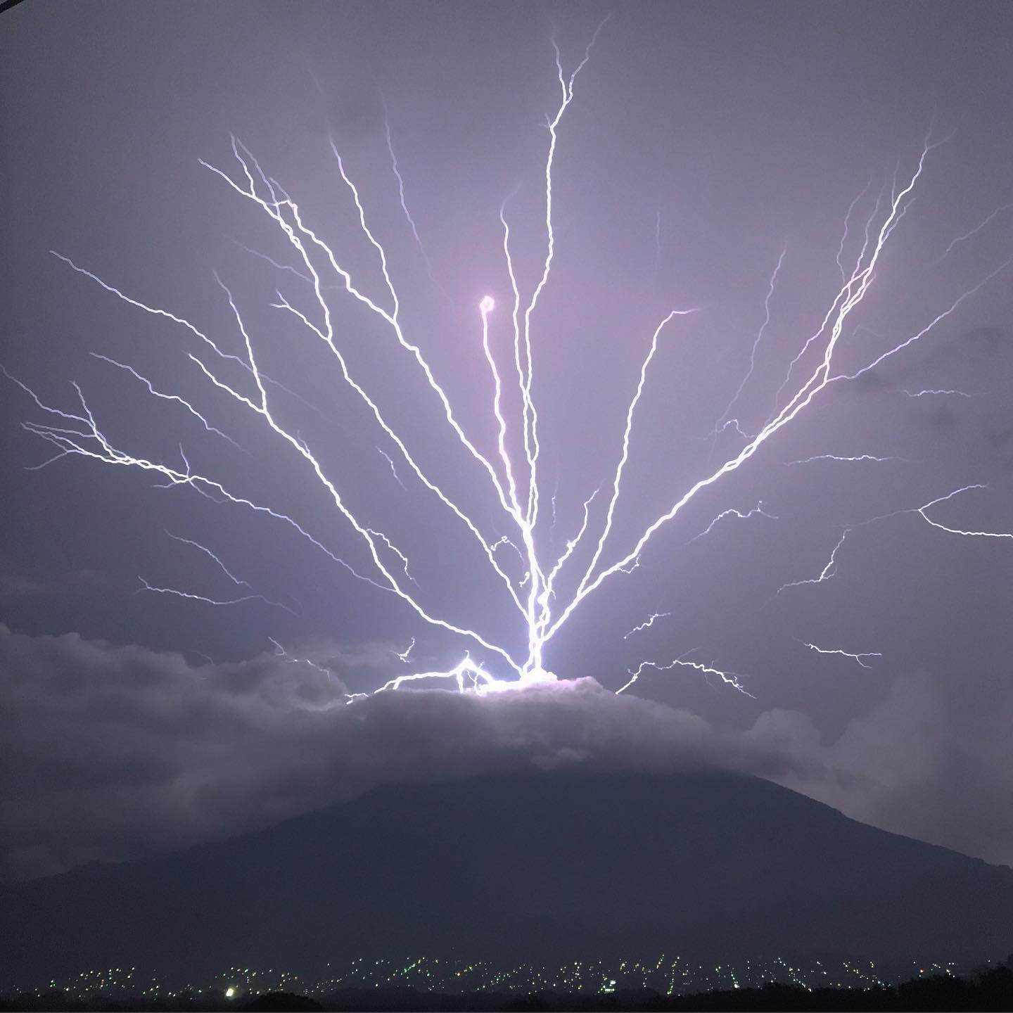 The upward lightning was spotted at Guatemala's Volcan de Agua 
