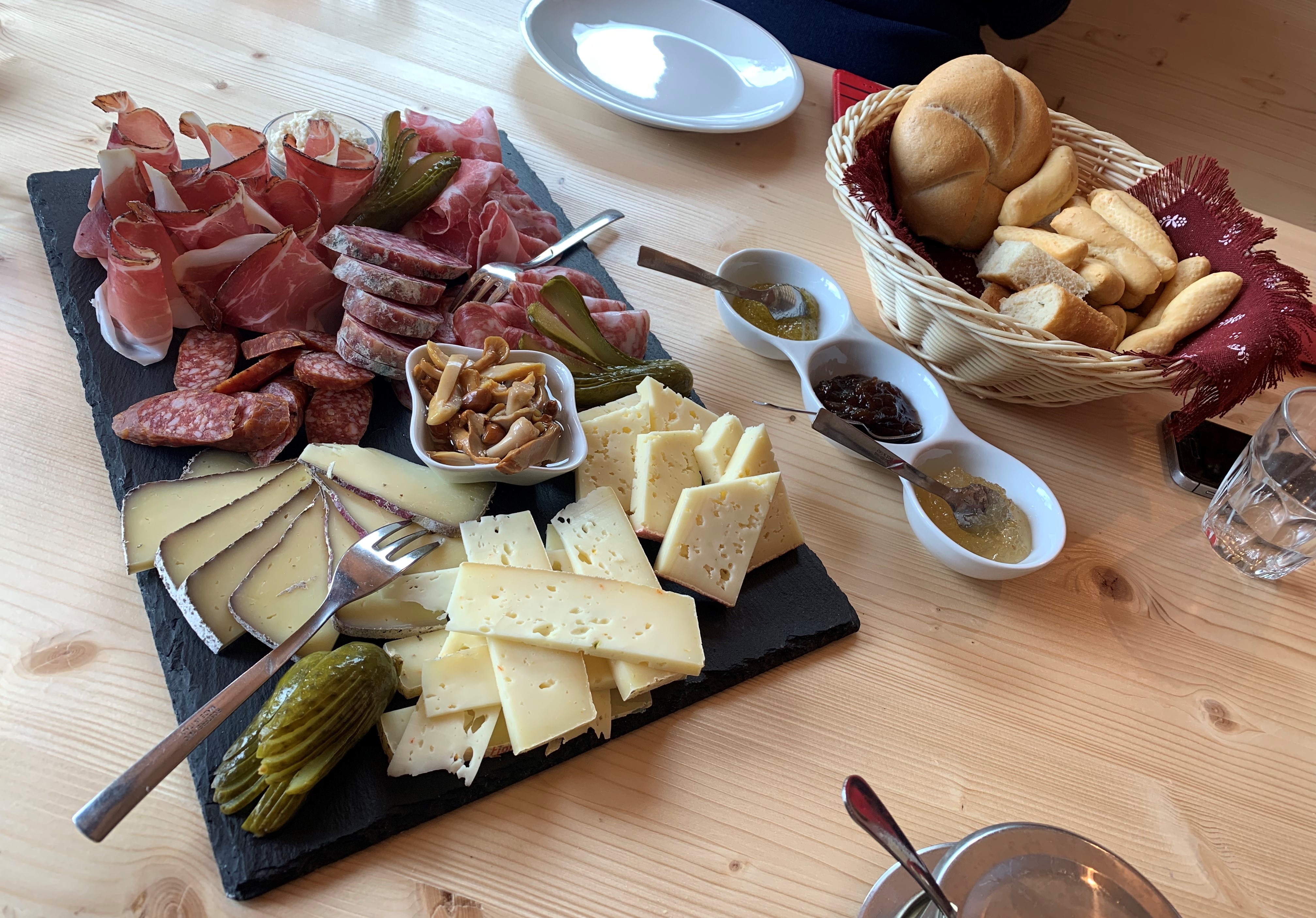 Antipasti, with wine cheese and the Ladin cher de fascia