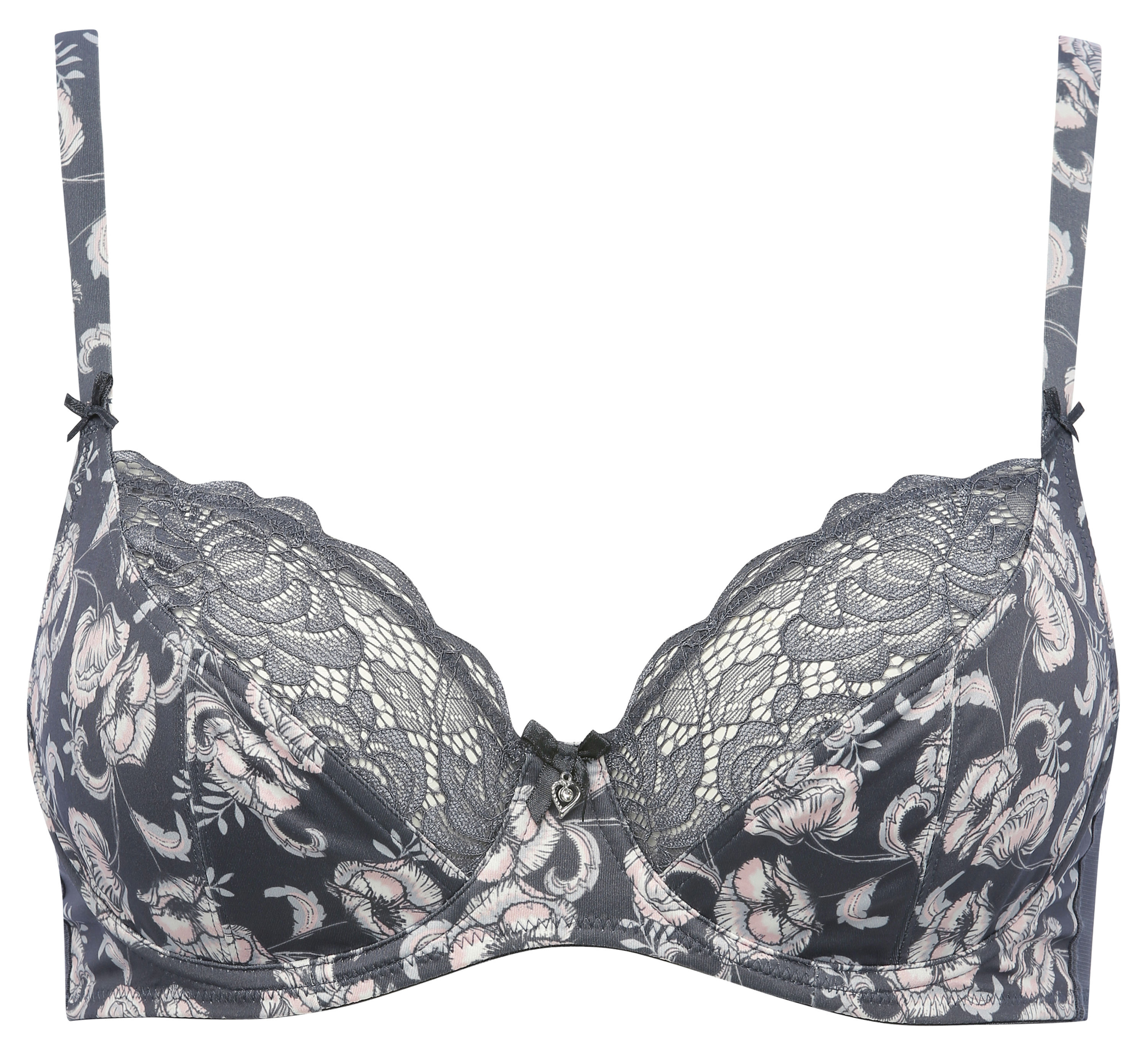 M&Co Padded Grey Floral Underwire Bra