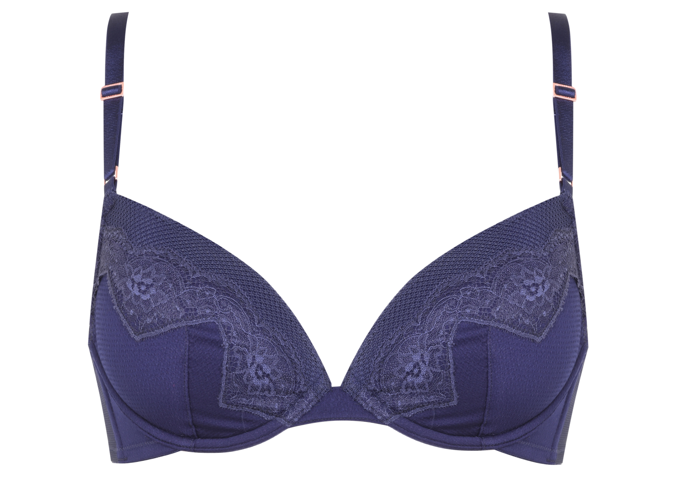 Nine by Savannah Miller Navy Satin Underwired Padded Plunge Bra