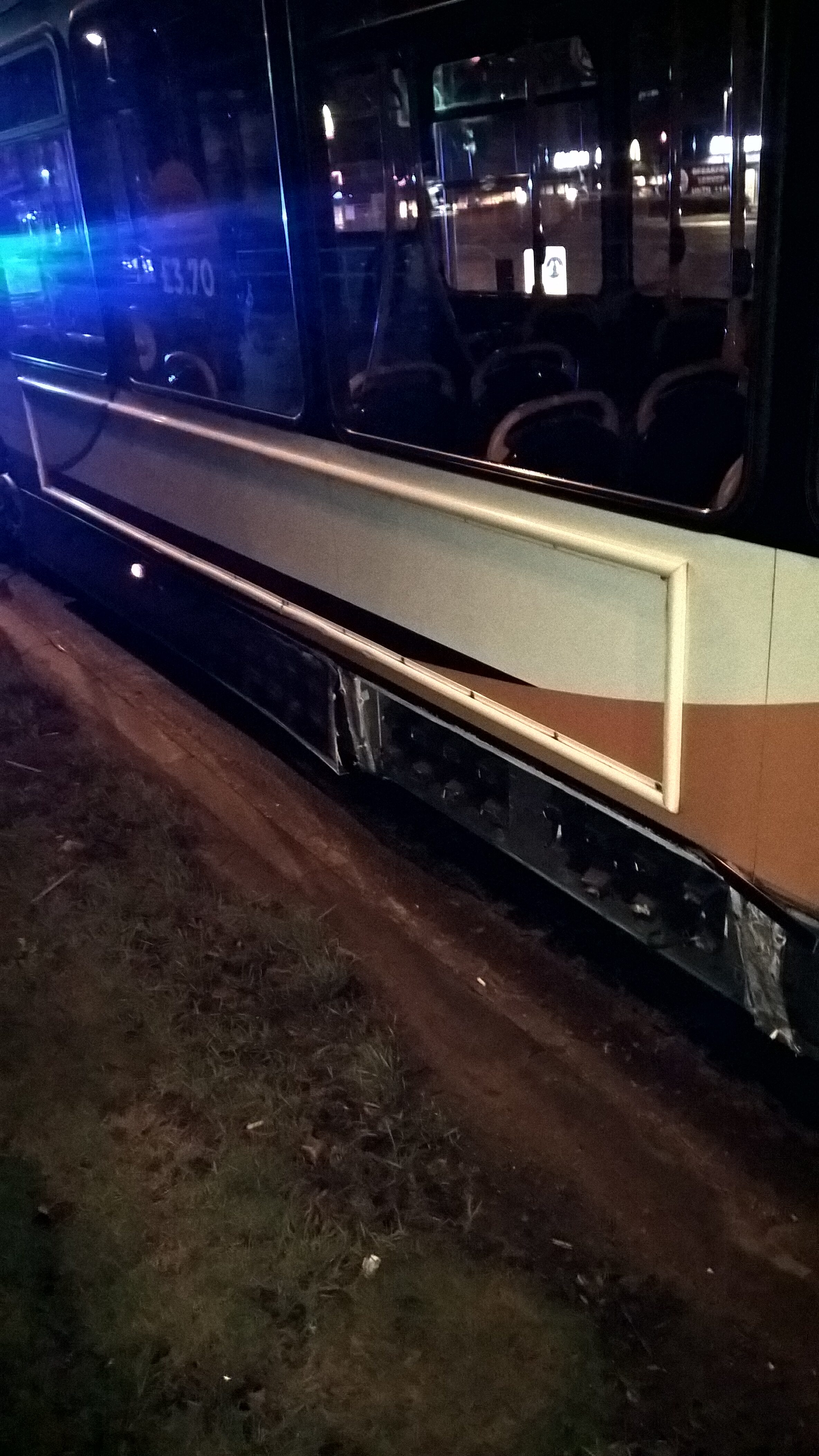 The side of the bus was damaged when it was crashed into railings (Northumbria Police/PA)