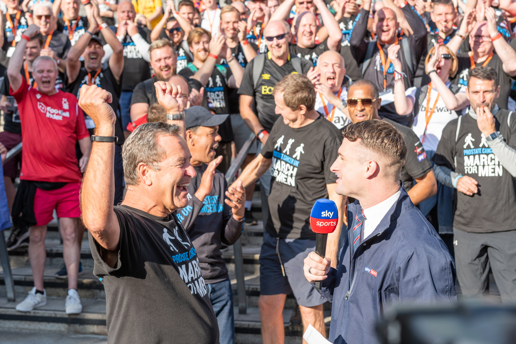 Jeff Stelling celebrates a Prostate Cancer fundraising goal being reached