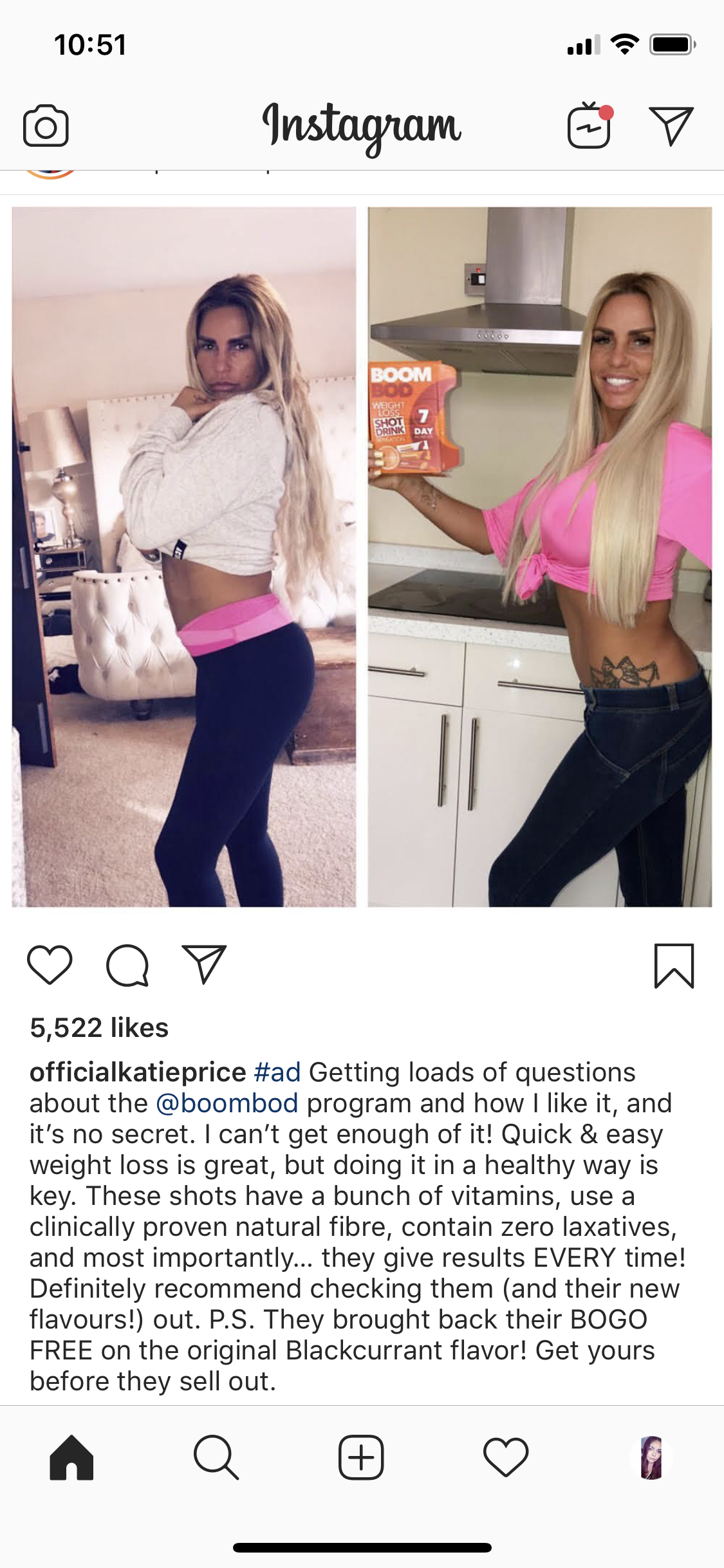 A BoomBod ad from Katie Price's Instagram page. (ASA/PA)