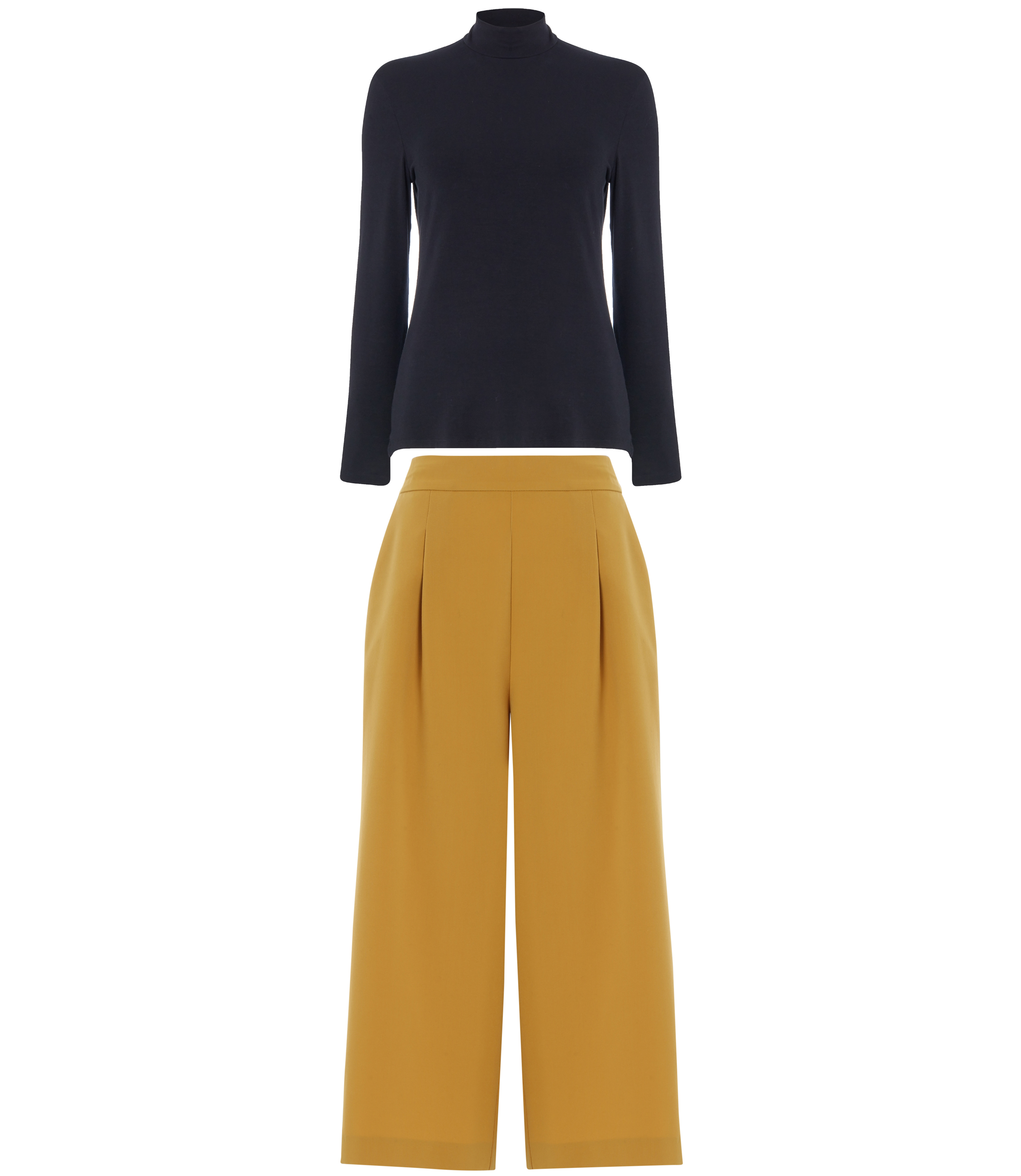 Roman Black Polo Neck Long Sleeve Top; Amber Culotte Trousers With Pockets
