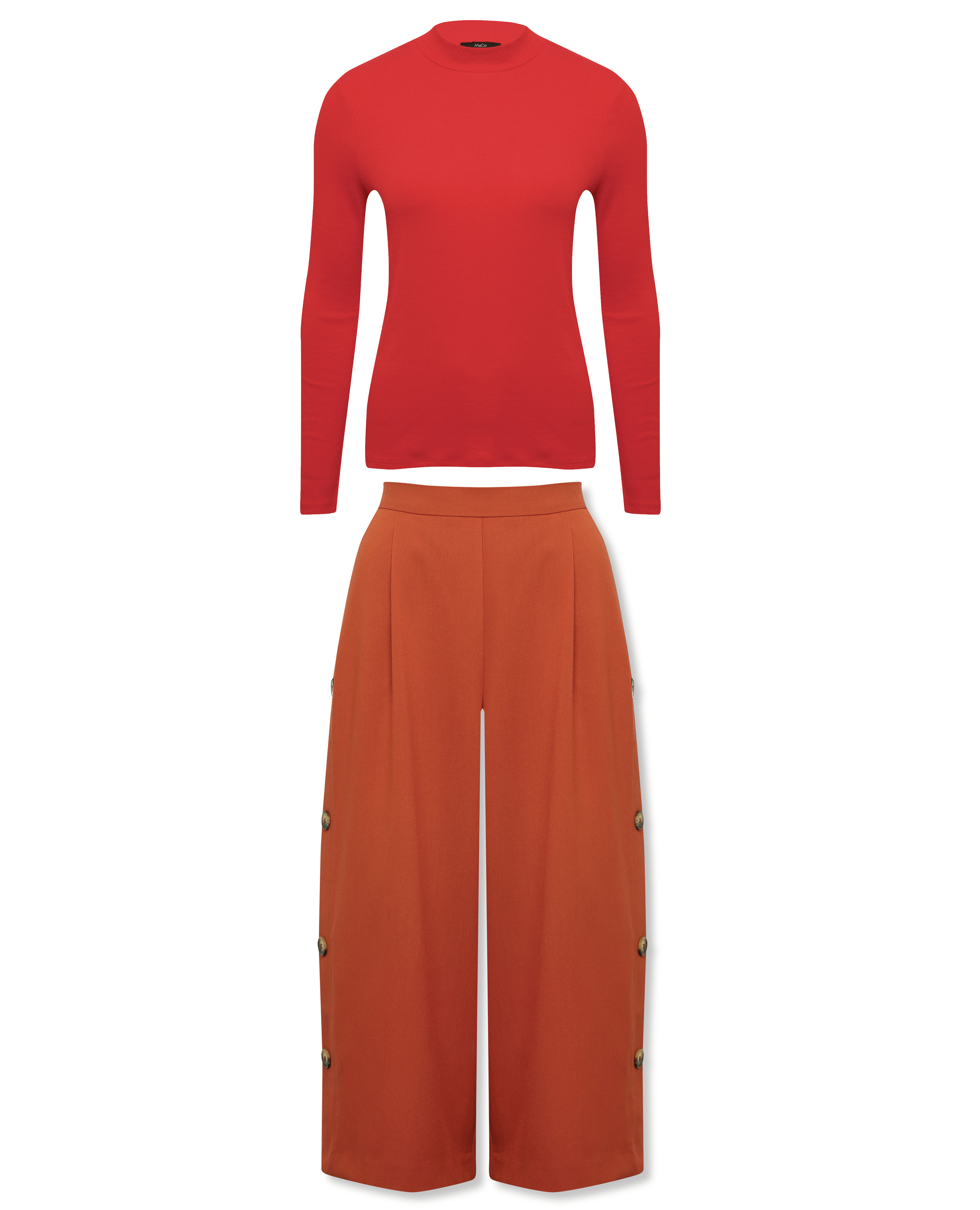 M&Co Ribbed High Neck Top; Sonder Studio Button Side Culottes