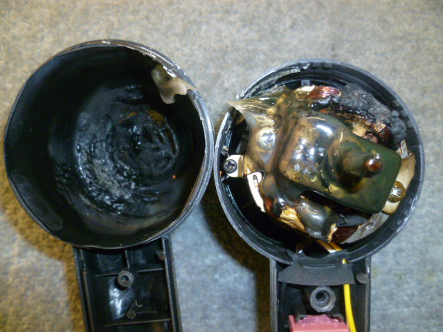 A hair-dryer bought from Wish shows the damage caused as a result of prevention of air flow, resulting in the product catching fire