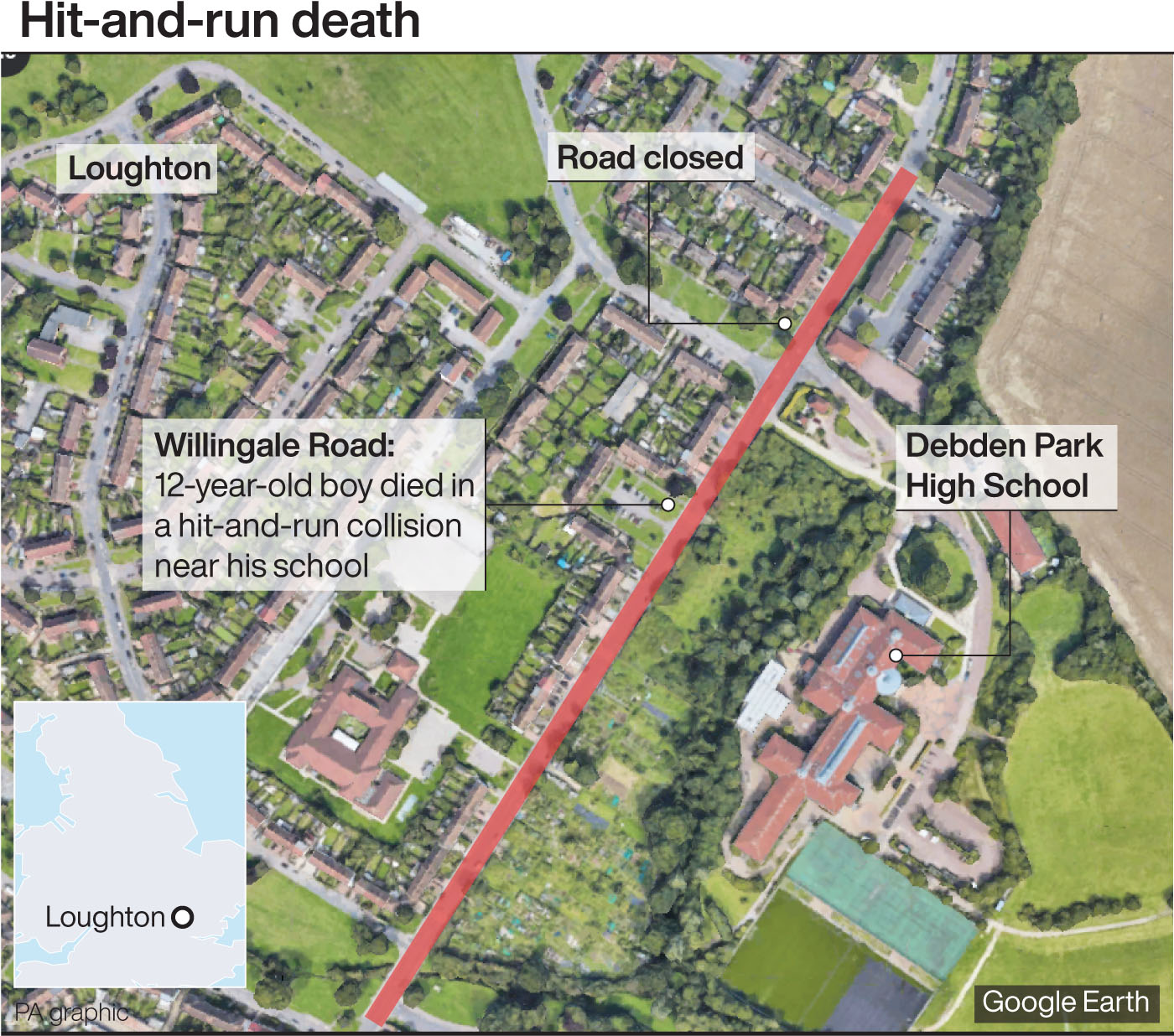 Graphic locates Debden Park High School in Loughton