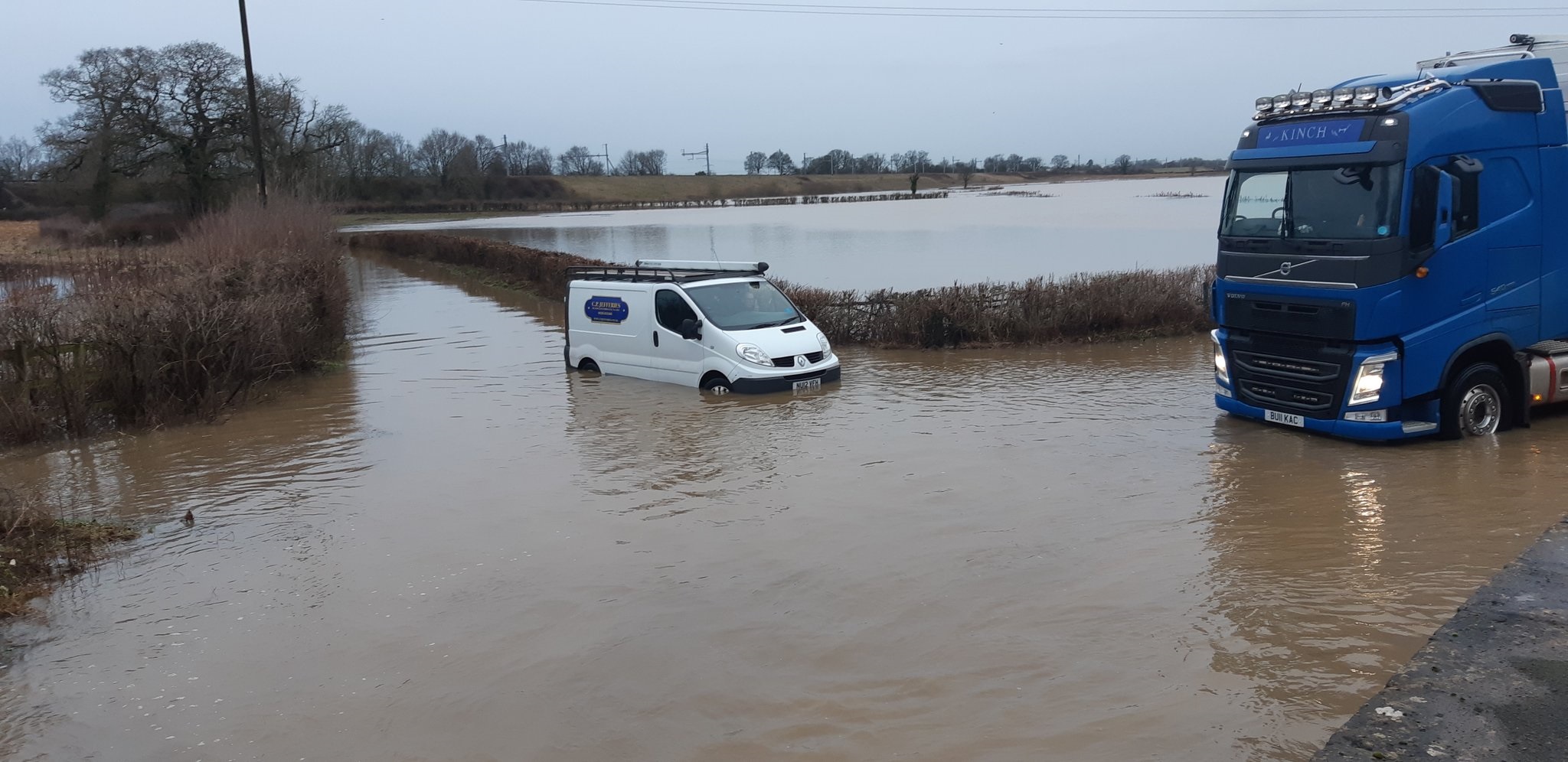 A van stuck in the water near Chippenham