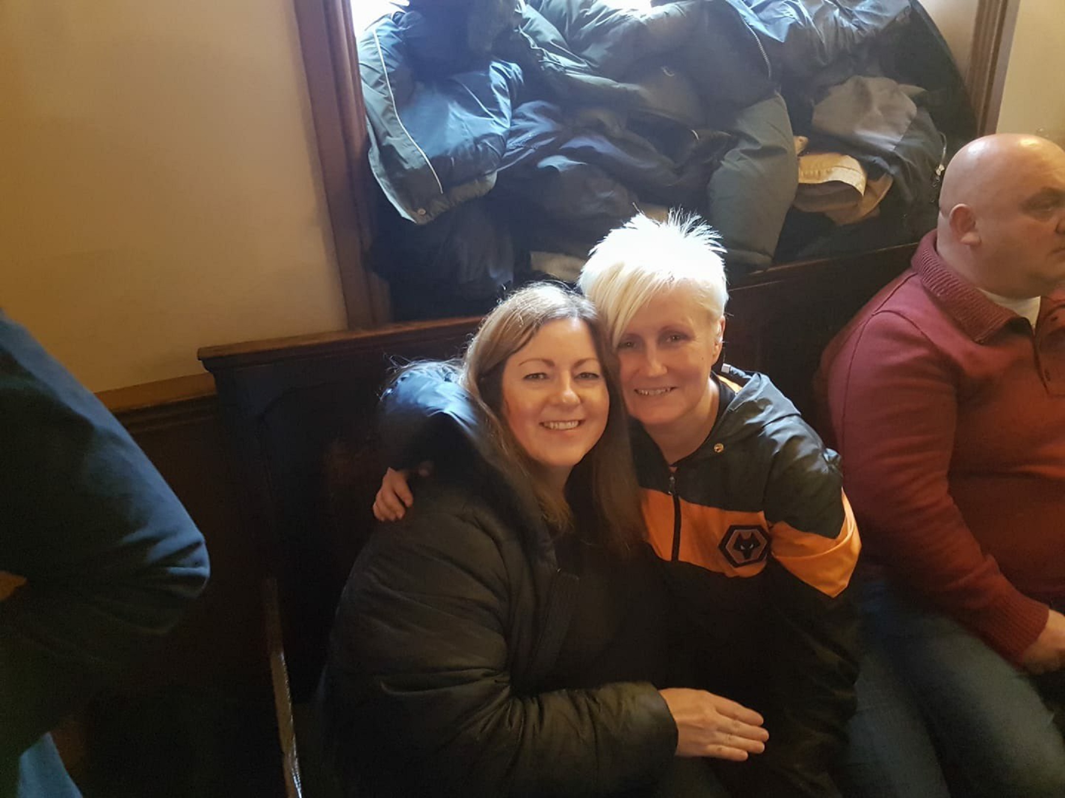 Wolves fan Claire Elliott with a friend in Wolverhampton