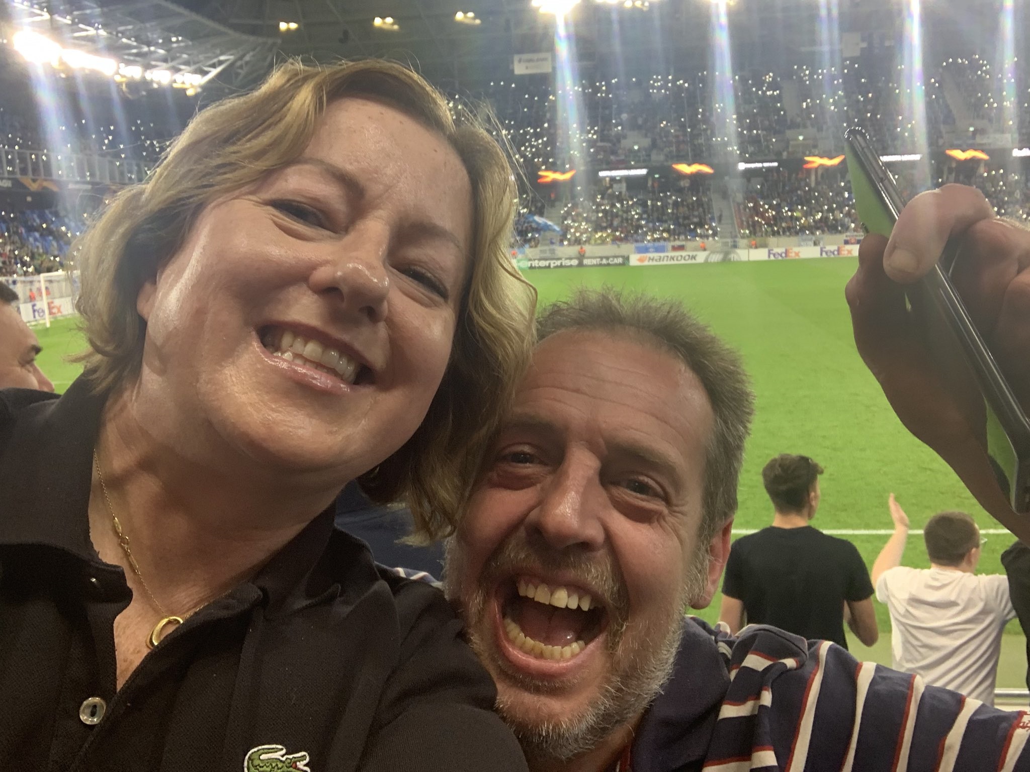 Wolves fan Claire Elliott with a friend at a football match