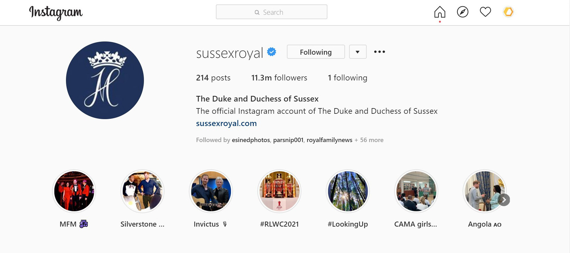 The Sussexes' Instagram account