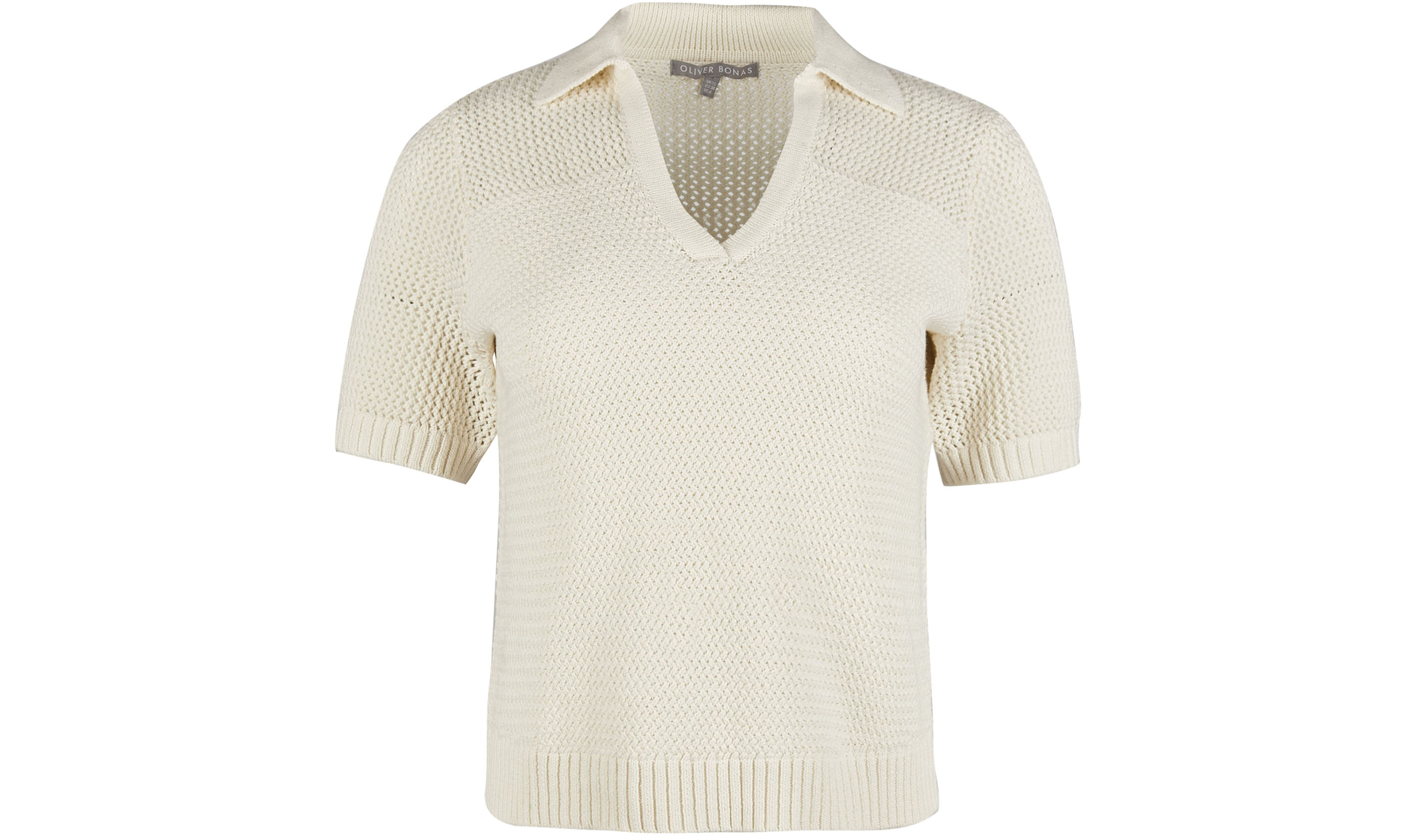 Oliver Bonas Mesh Stitch White Knitted Polo Top, £45