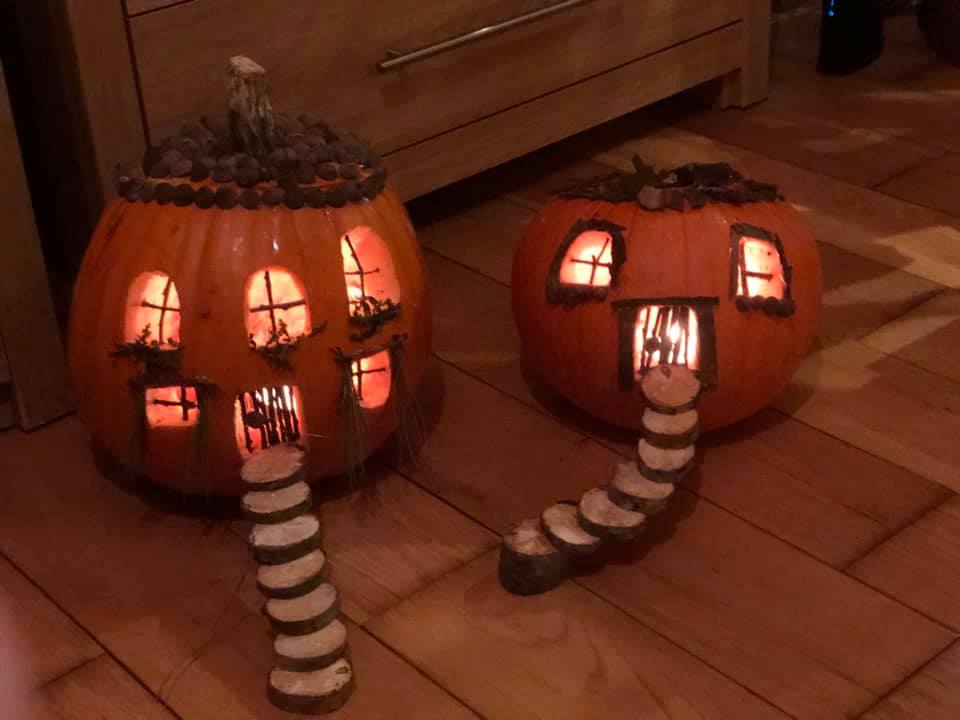 Two fairy pumpkin houses