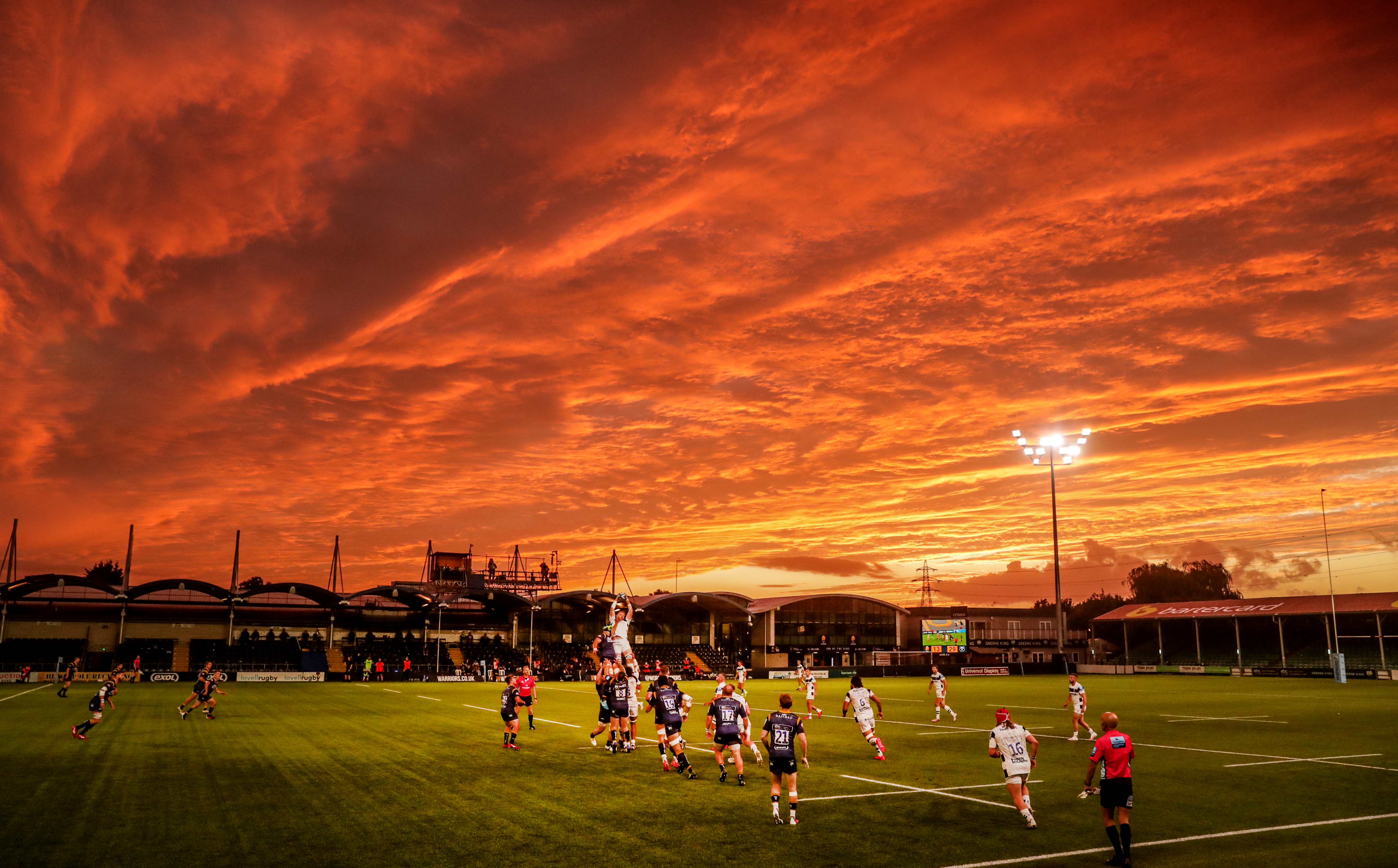 Stunning skies light up Worcester's Gallagher Premiership clash with Bristol in early September. The Bears ran out 36-13 winners at Sixways Stadium but, after finishing the prolonged season in third place, were defeated by Wasps in the play-off semi-finals.