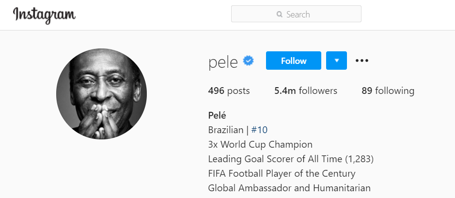 Pele's Instagram account declares him the world's all-time leading goalscorer