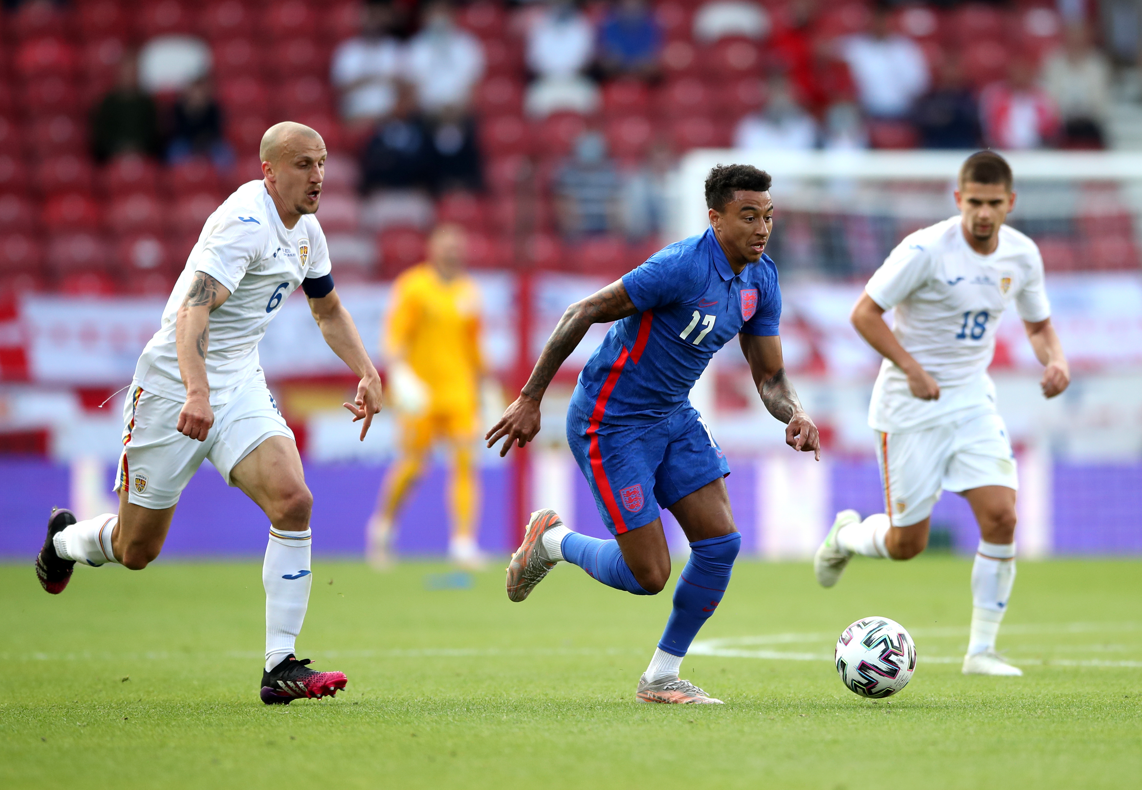 Jesse Lingard (centre) in action during the international friendly at Riverside Stadium this year