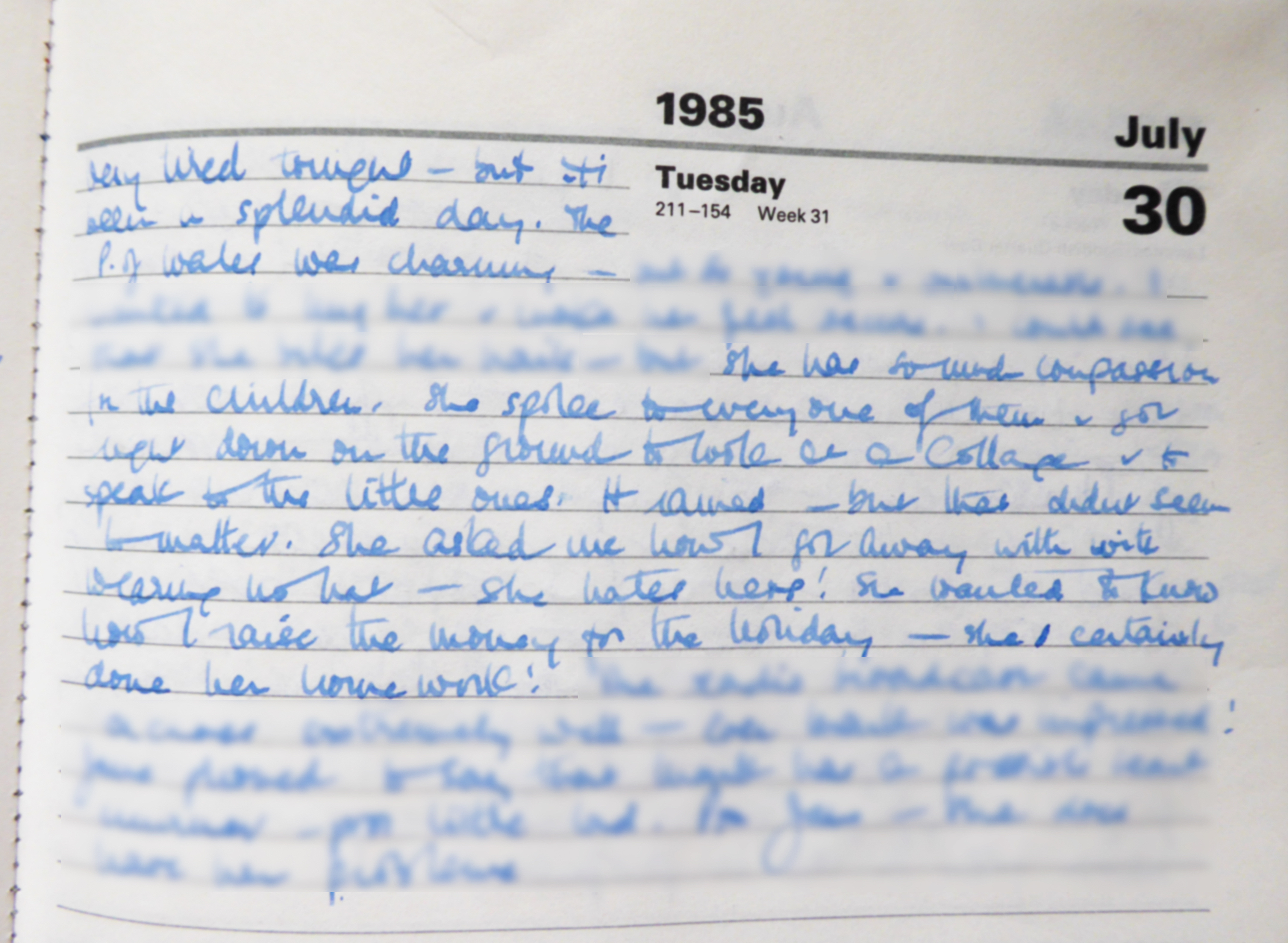 Eileen Nicol's diary about Diana's visit