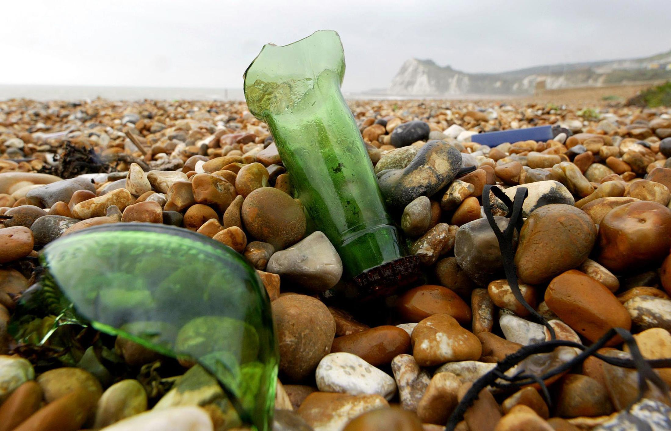 Bottles on beach