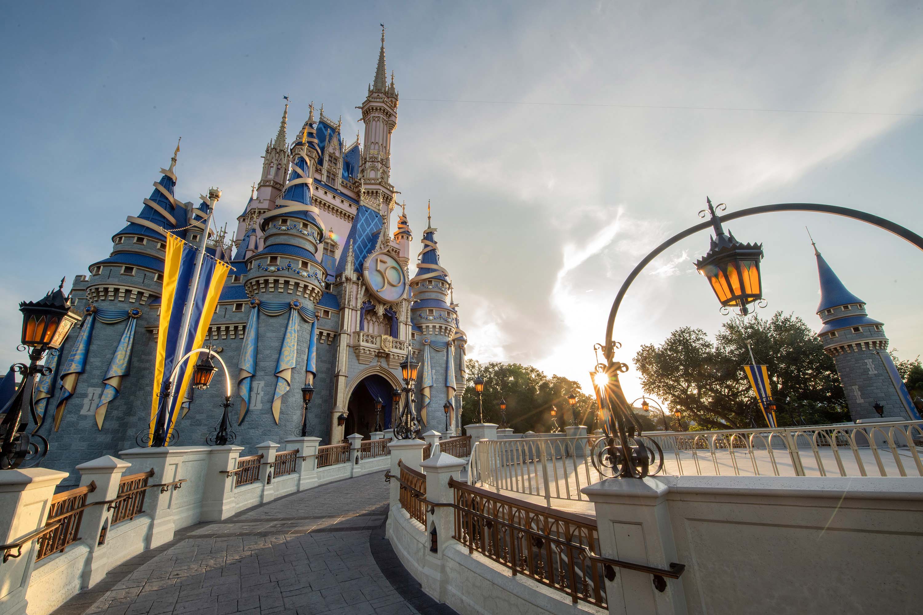A new crest honouring the 50th anniversary of Walt Disney World Resort adorns Cinderella Castle (PA/Walt Disney World/Kent Phillips)