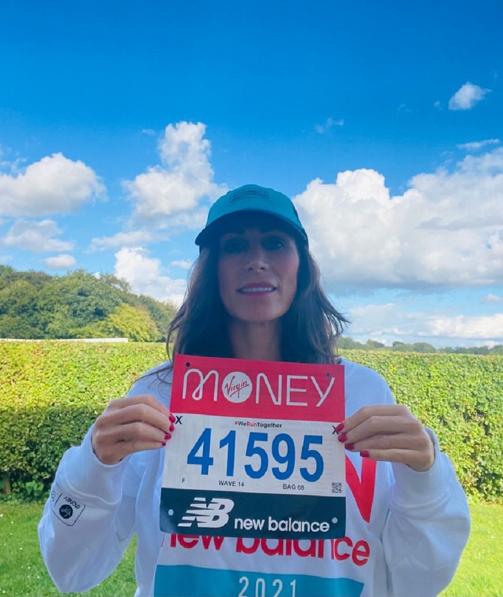 Nadine Brower holding her number for the London Marathon on Sunday.