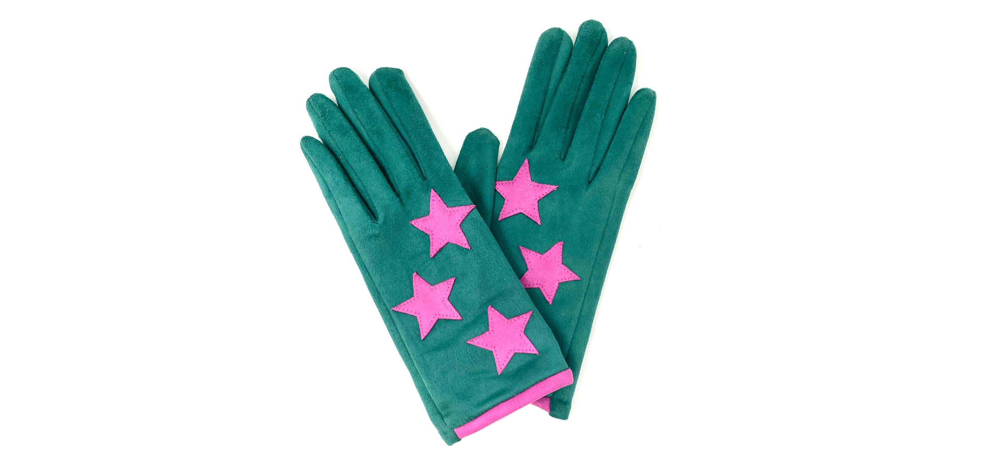 green gloves with pink stars
