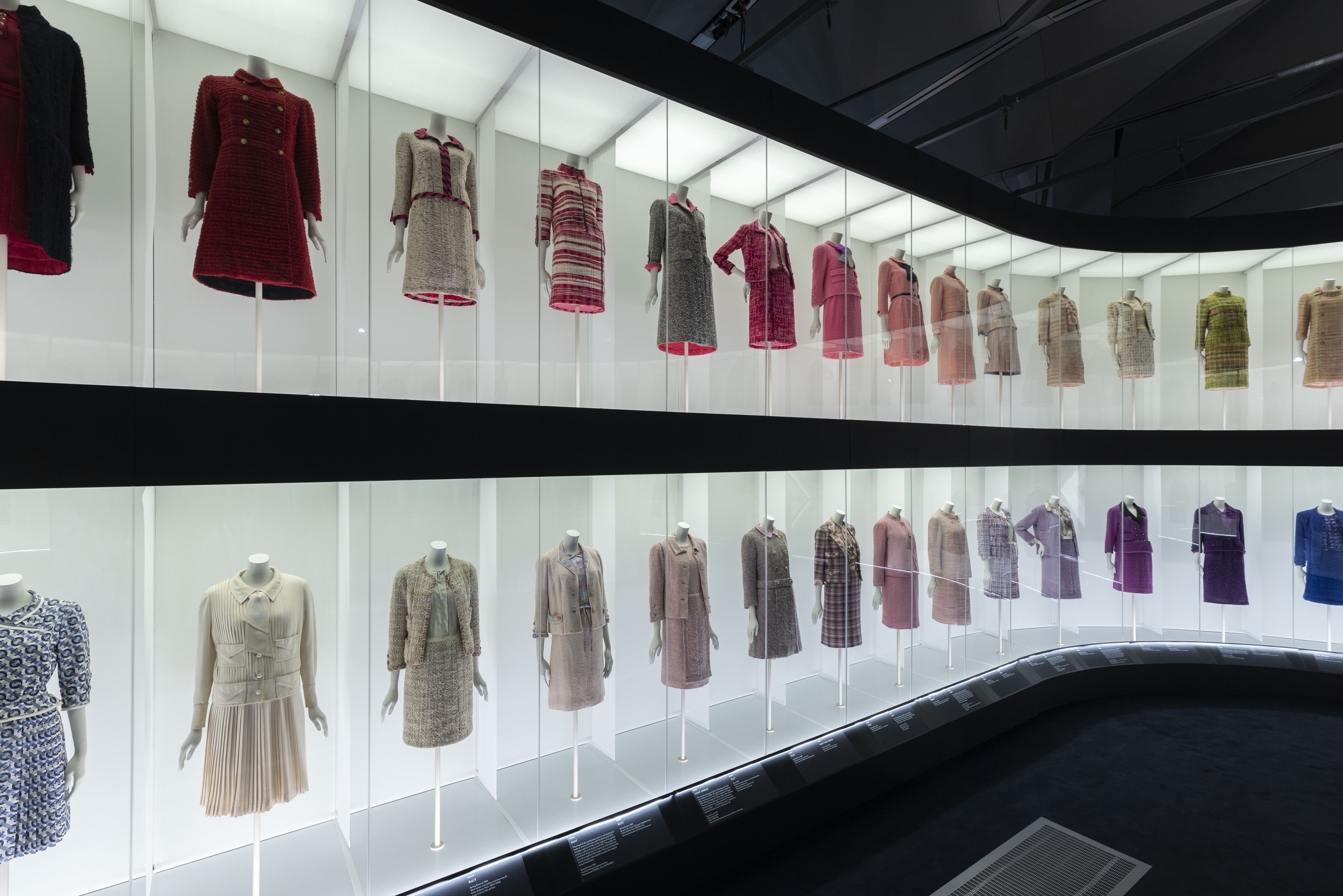 Garments on display at the V&A's Gabrielle Chanel. Fashion Manifesto exhibition